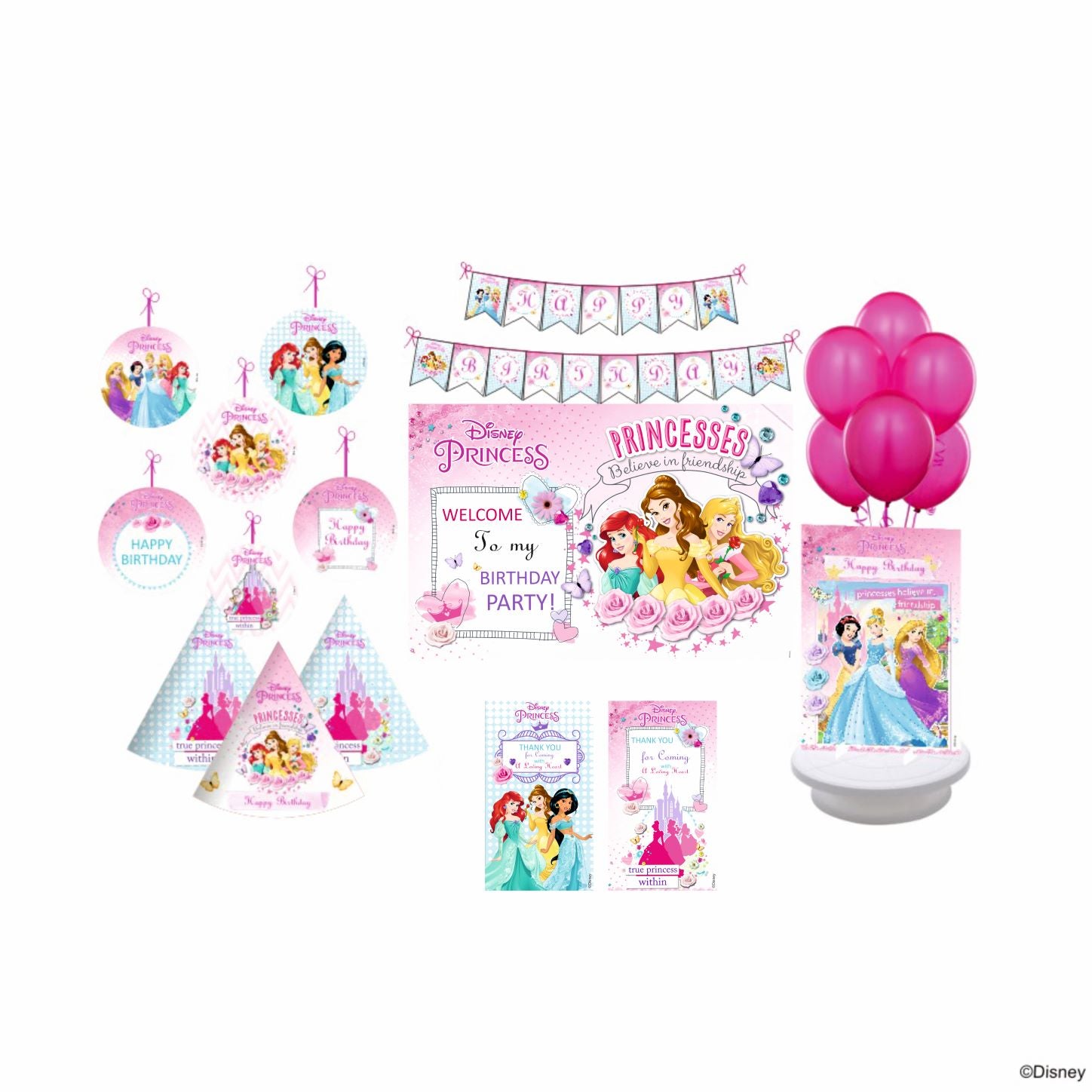 Disney Princess Party Decorations Kit - 80 pieces combo pack THEME PARTIES Pretty UR Party