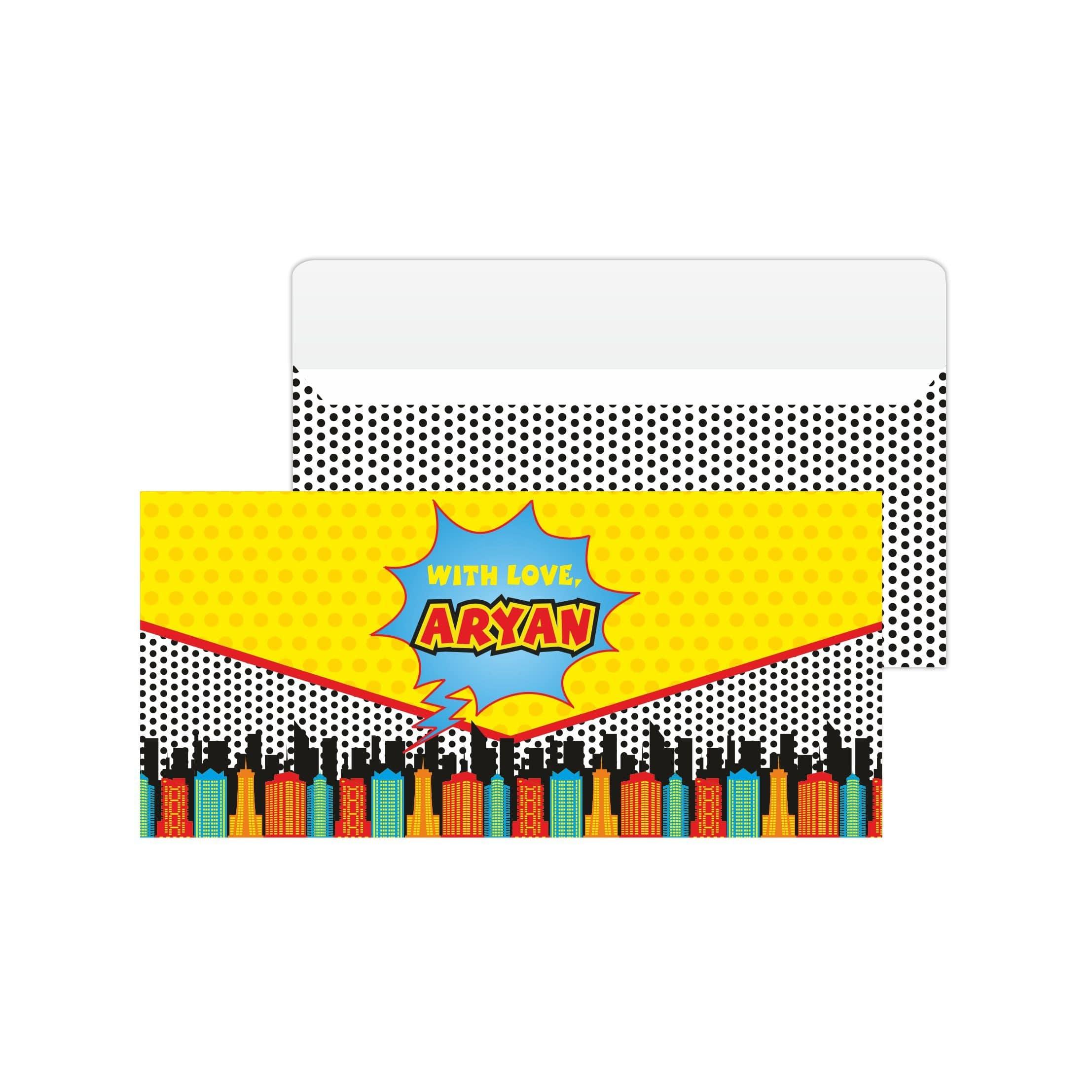 Super Hero Money Envelopes - Pack of 10 envelopes PERSONALISED Pretty UR Party