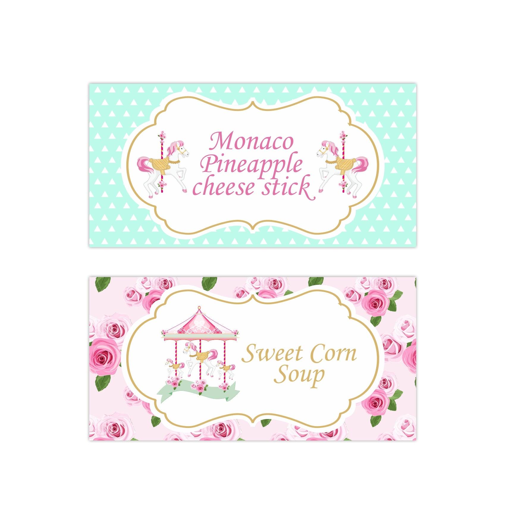 Carousel Food Labels / Buffet Table Cards THEME PARTIES Pretty UR Party