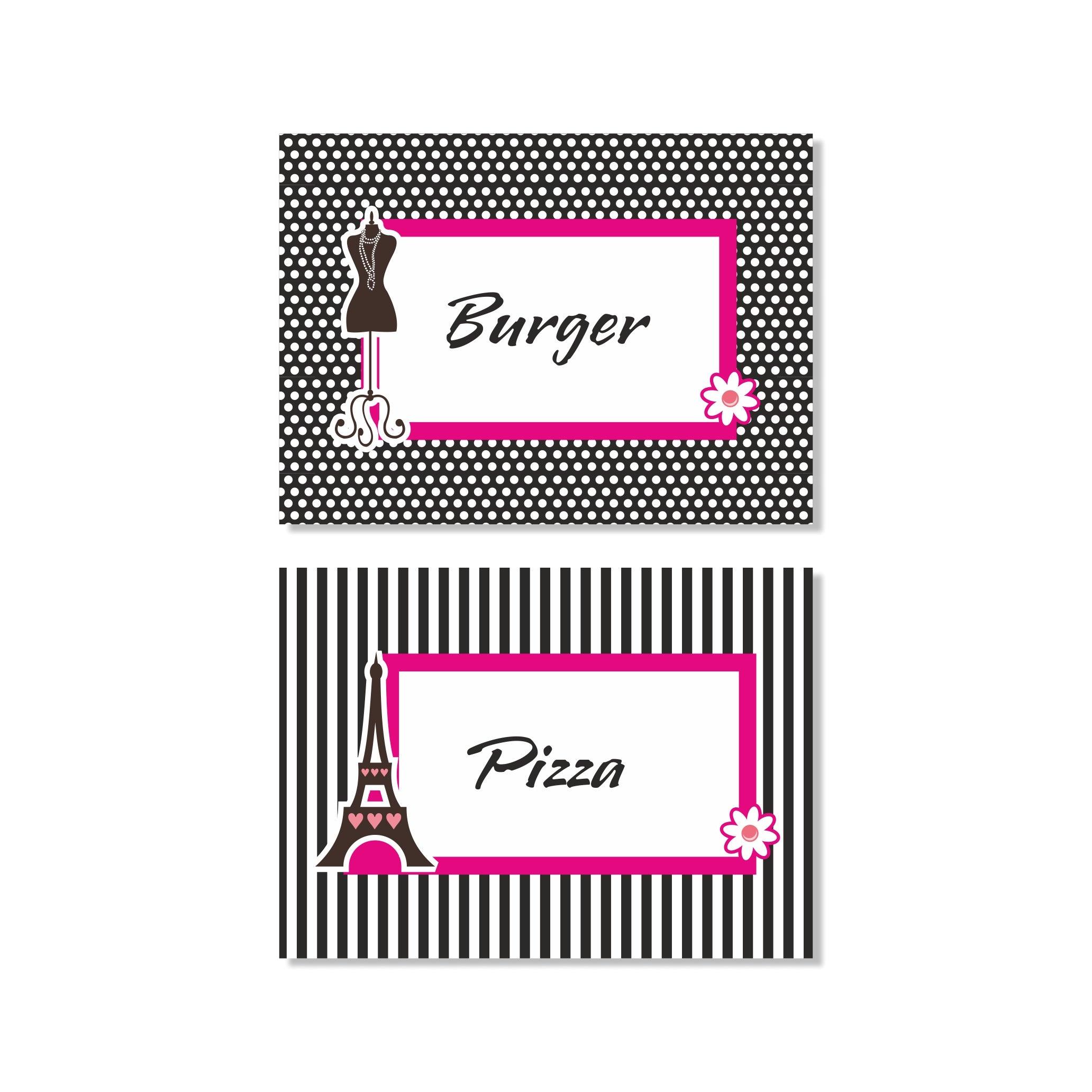 Paris Food Labels / Buffet Table Cards THEME PARTIES Pretty UR Party