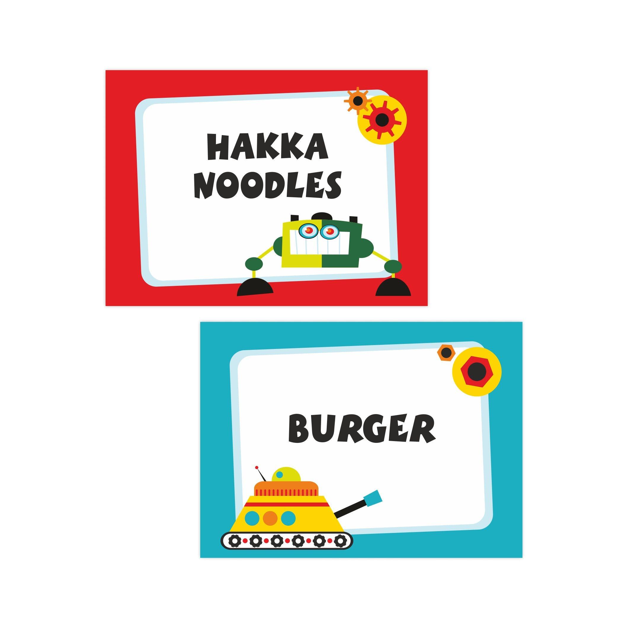 Robot Theme Food Labels / Buffet Table Cards THEME PARTIES Pretty UR Party