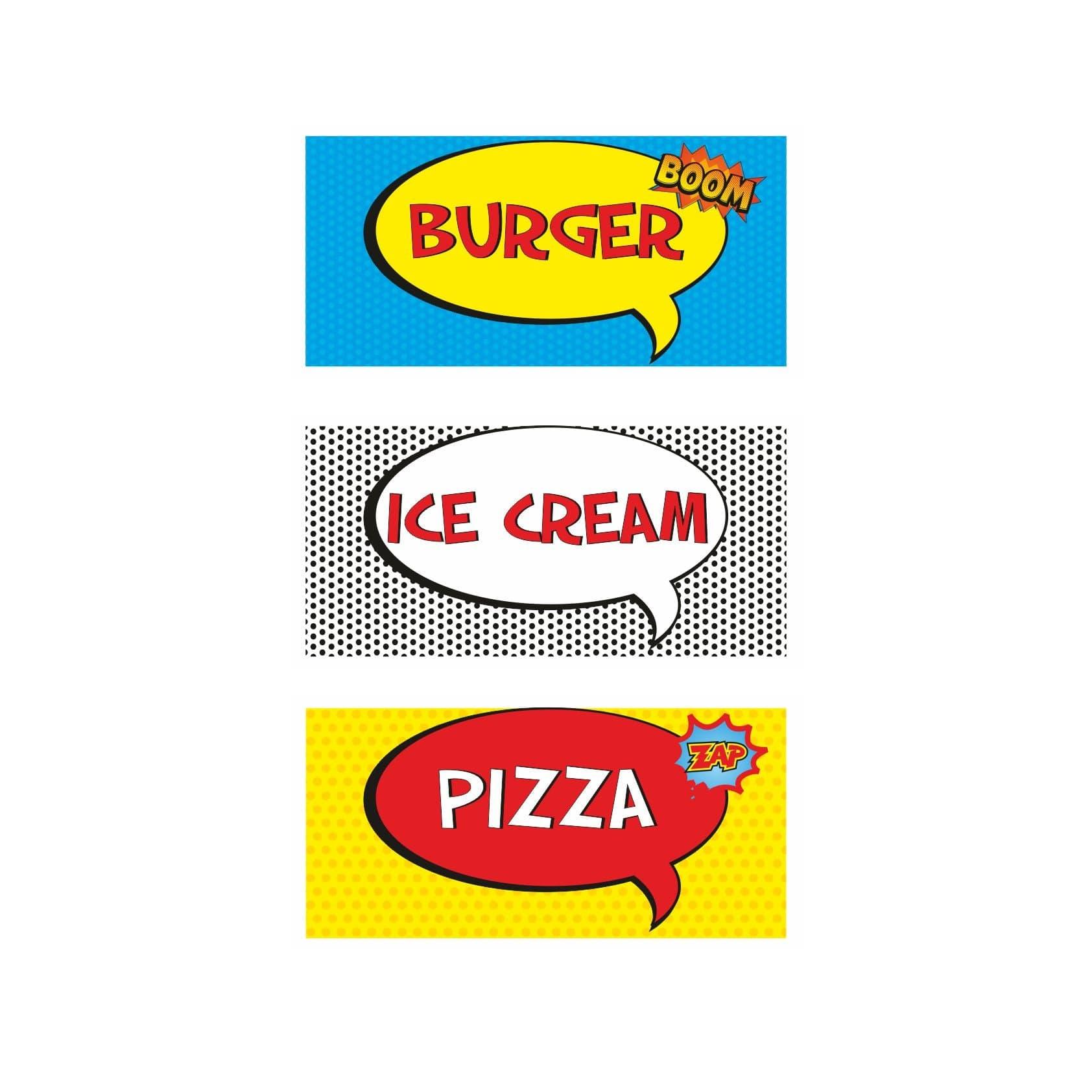 Superhero theme Food Labels / Buffet Table Cards THEME PARTIES Pretty UR Party