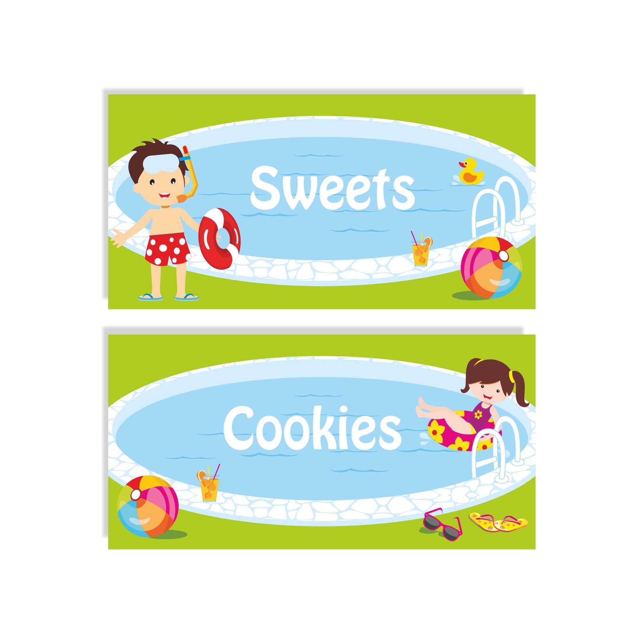 Pool Party Food Labels / Buffet Table Cards THEME PARTIES Pretty UR Party