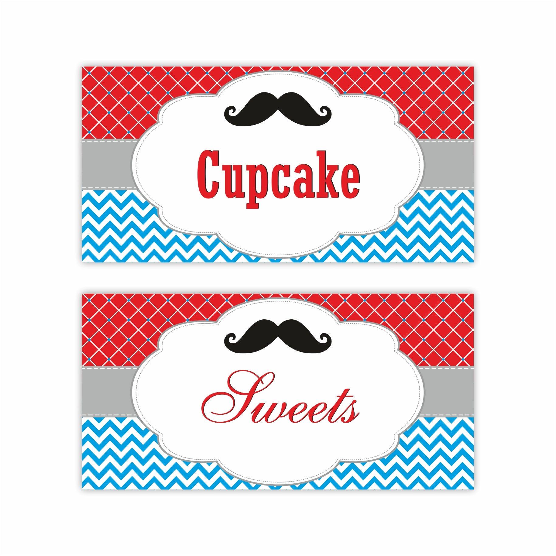 Moustache Food Labels / Buffet Table Cards THEME PARTIES Pretty UR Party