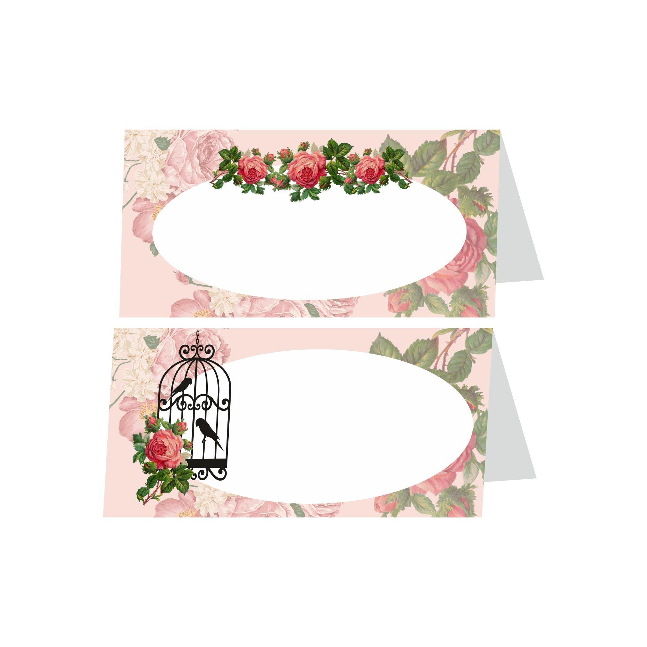 Pink Floral and Bird Cage Food Labels / Buffet Table Cards THEME PARTIES Pretty UR Party