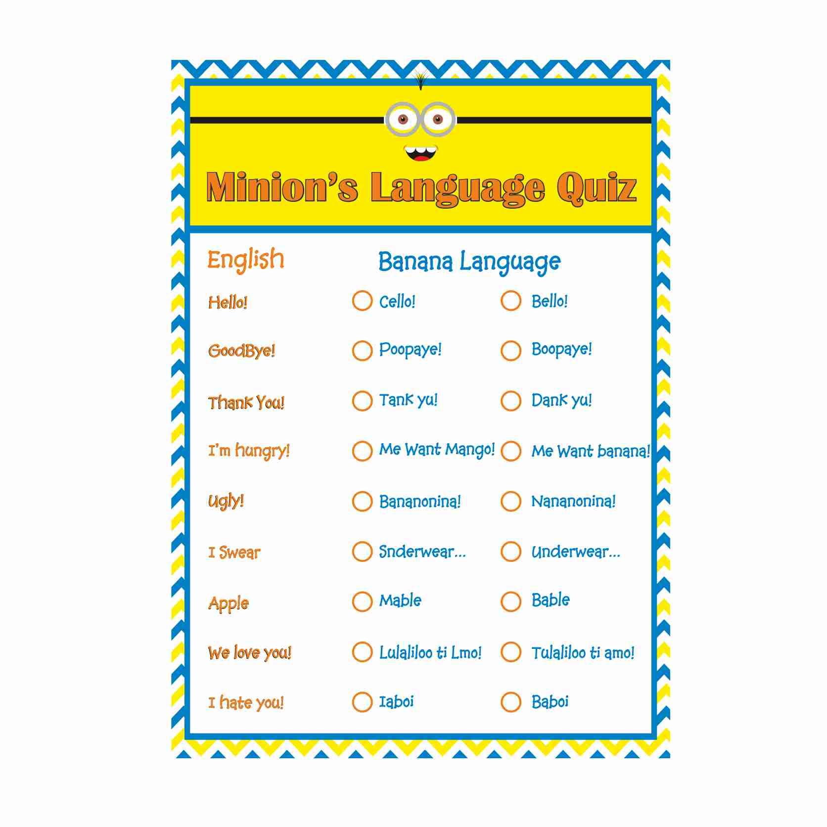 Despicable Me Minions Inspired Quiz Game ALL PARTY SUPPLIES Pretty UR Party