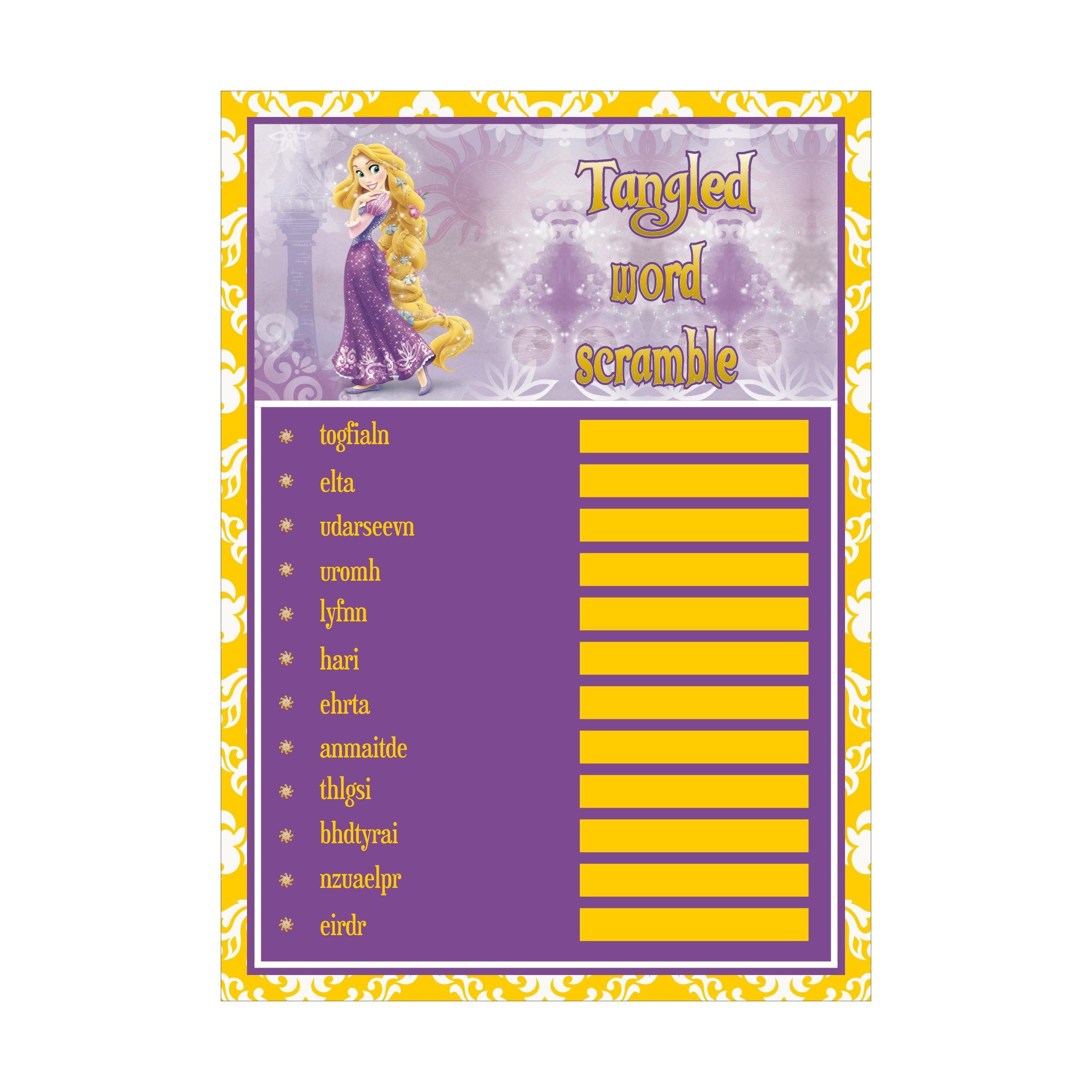 Tangled / Rapunzel Word Scramble Game ALL PARTY SUPPLIES Pretty UR Party
