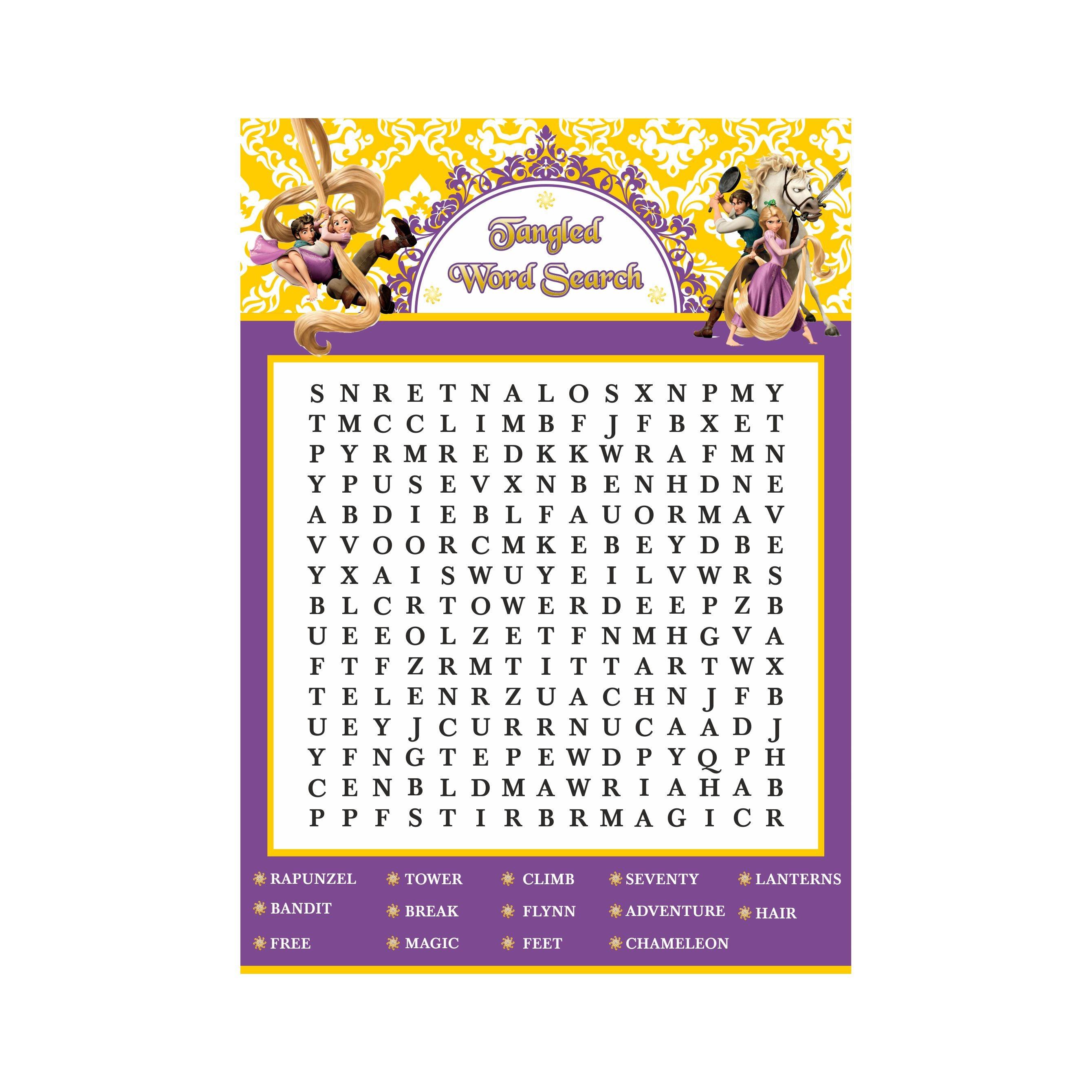 Tangled / Rapunzel Word Search Game ALL PARTY SUPPLIES Pretty UR Party