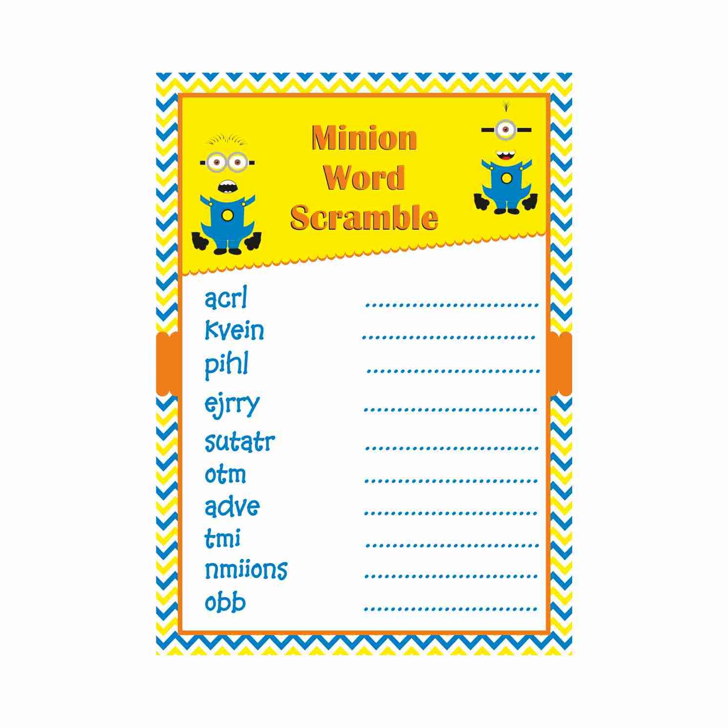 Despicable Me Minions Inspired Word Scramble Game ALL PARTY SUPPLIES Pretty UR Party