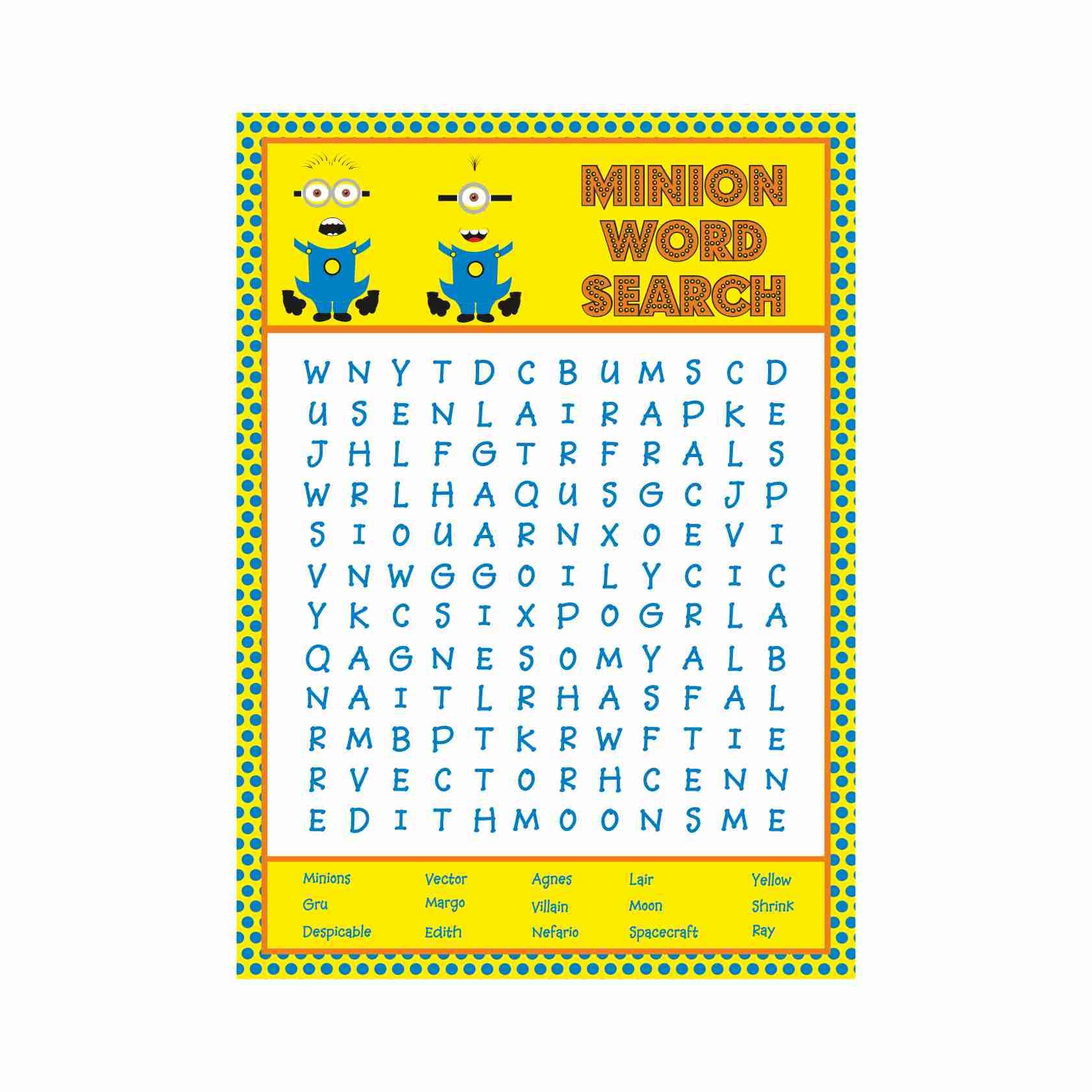 Despicable Me Minions Inspired Word Search Game ALL PARTY SUPPLIES Pretty UR Party