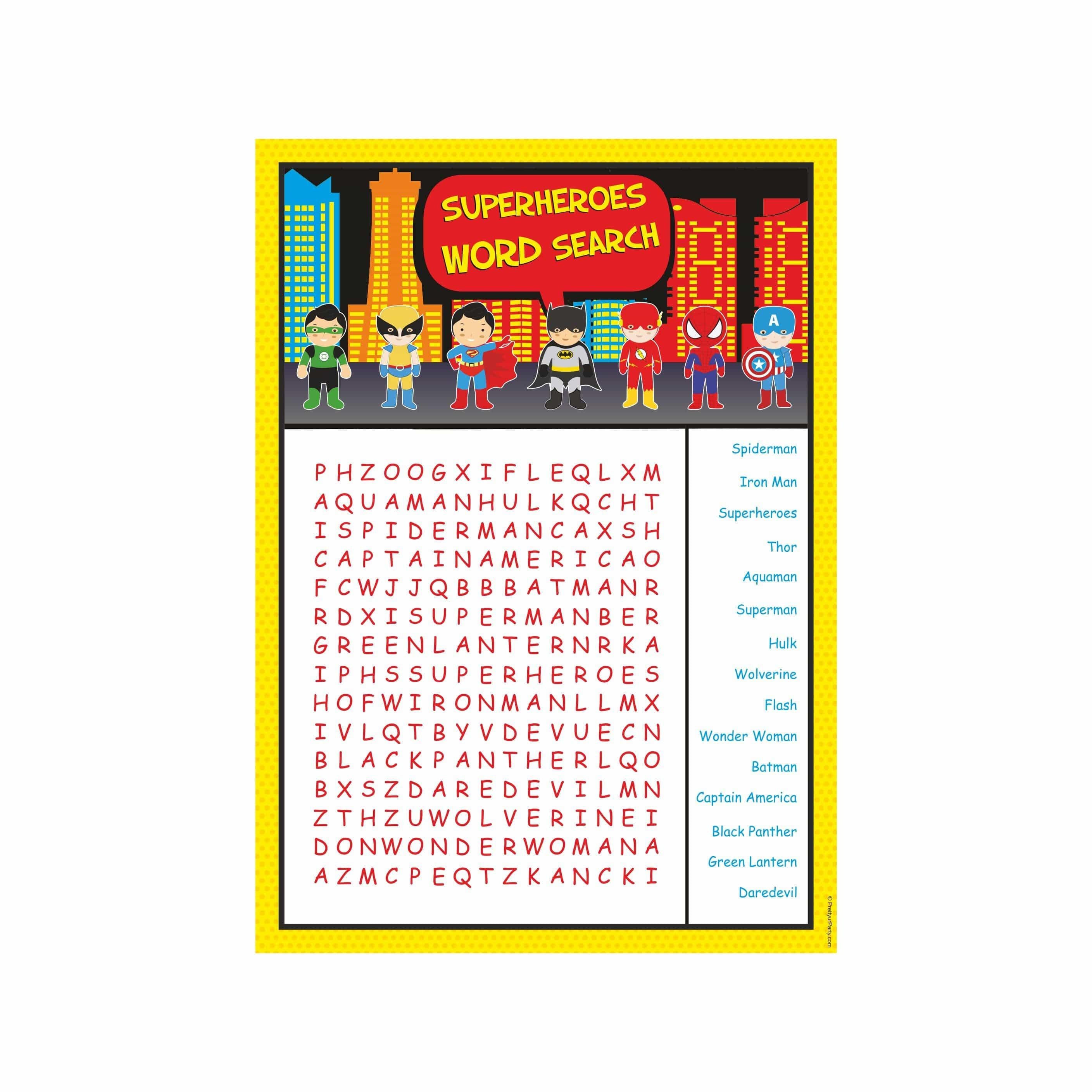 Superhero Word Search Game ALL PARTY SUPPLIES Pretty UR Party