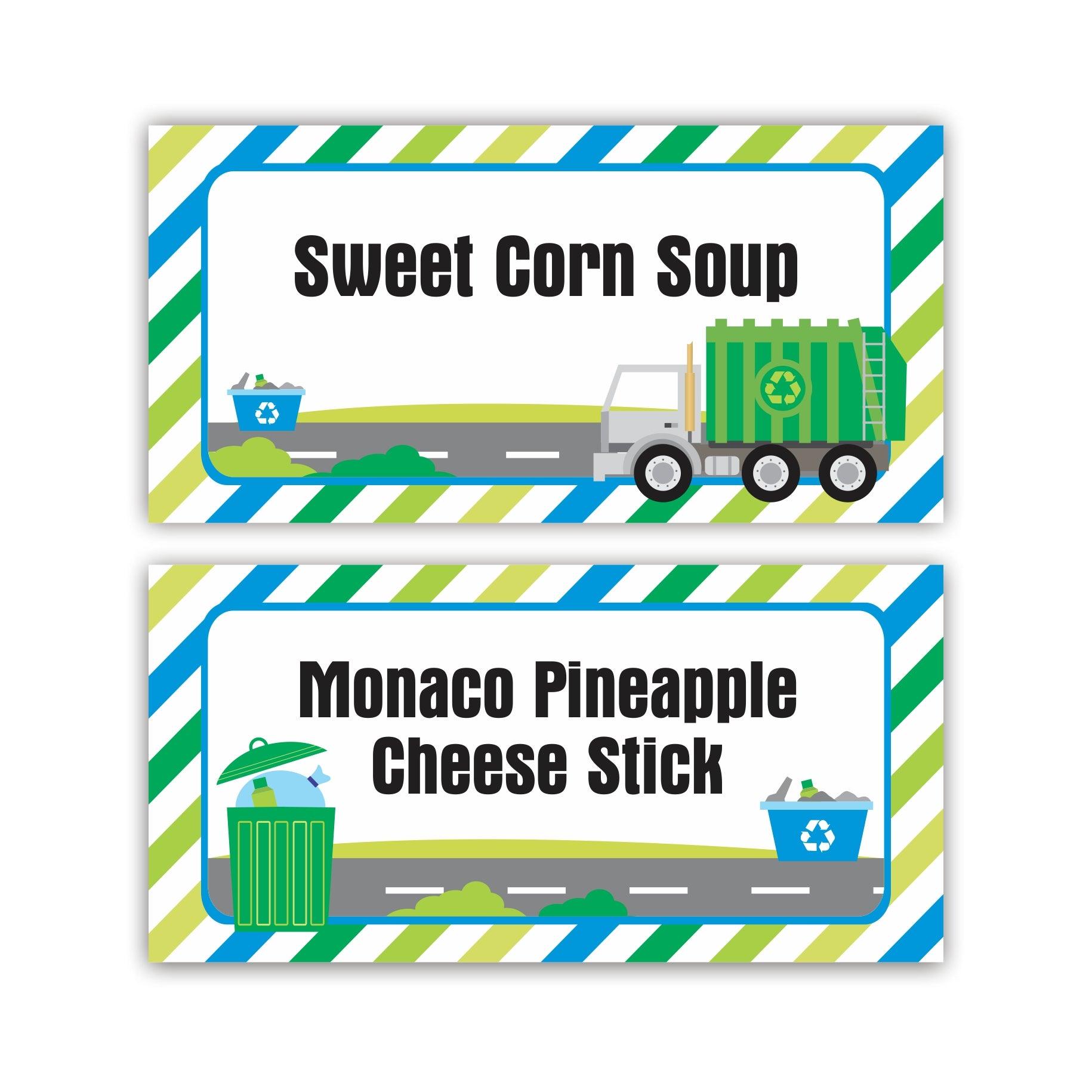 Garbage Truck Food Labels / Buffet Table Cards THEME PARTIES Pretty UR Party