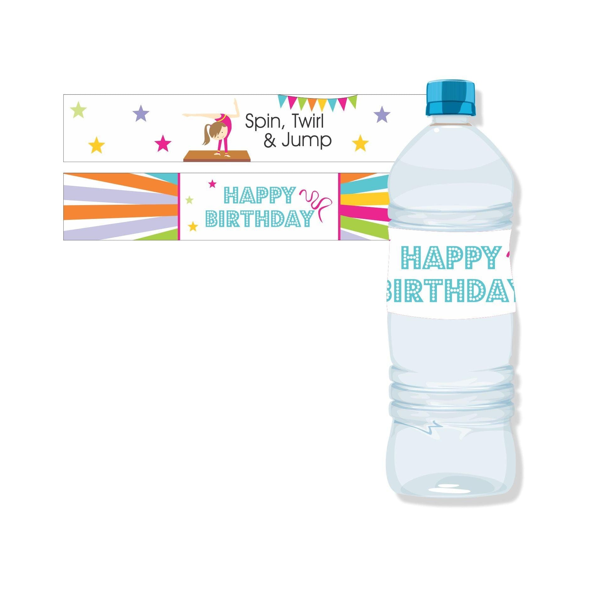Gymnastics Theme Water Bottle Labels THEME PARTIES Pretty UR Party