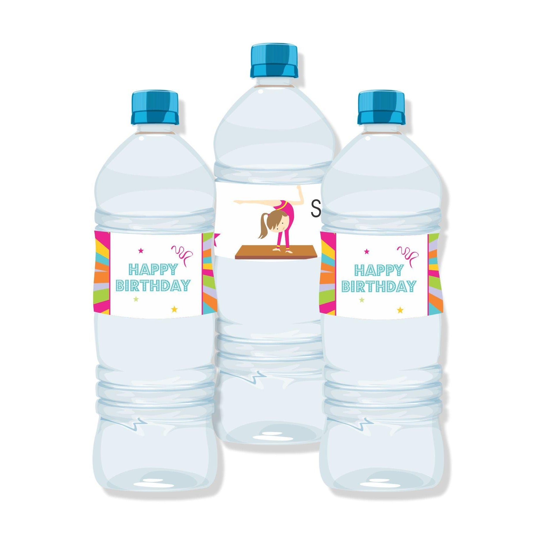 Gymnastics Theme Water Bottle Labels THEME PARTIES Pretty UR Party