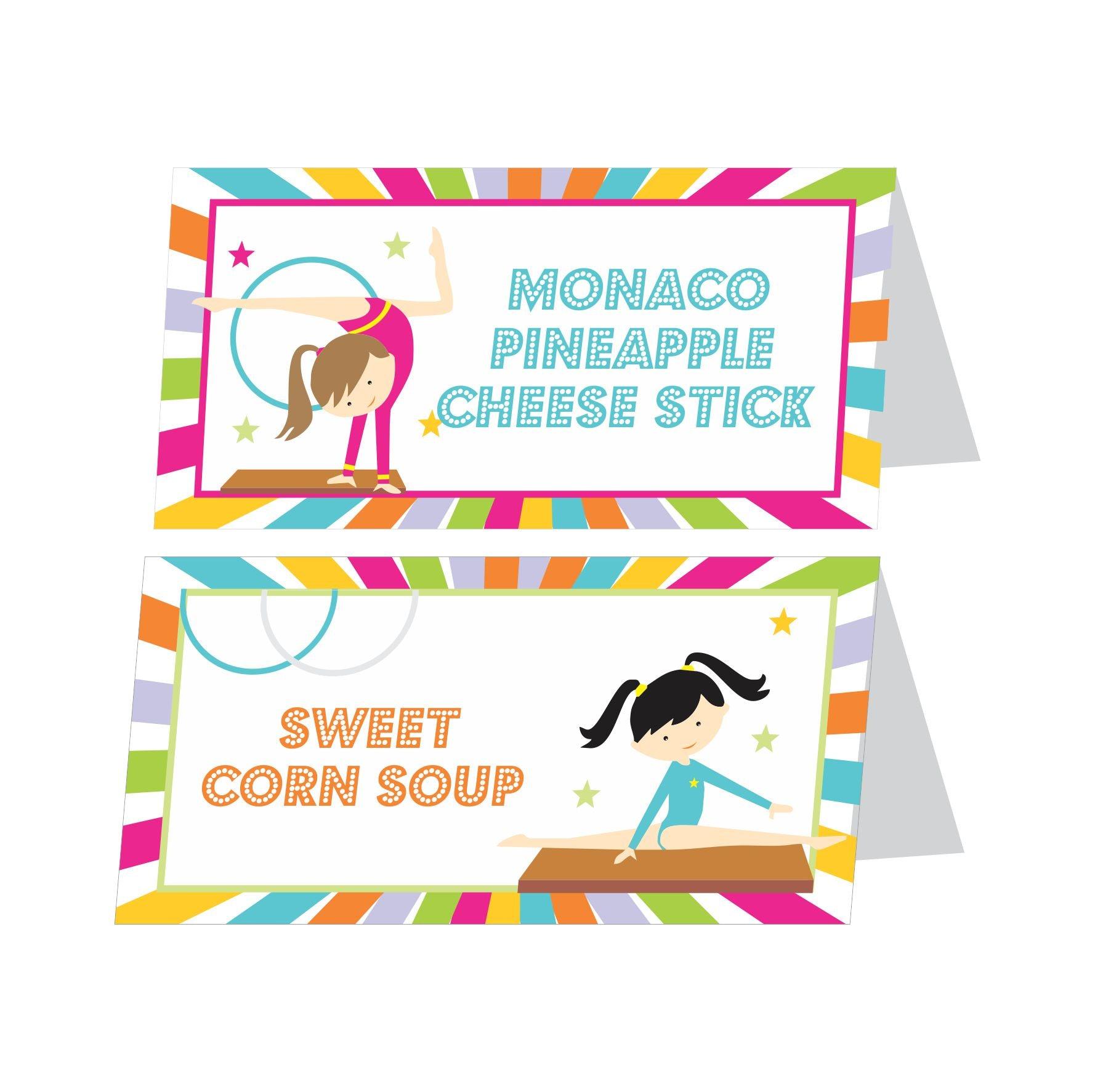 Gymnastics Theme Food Labels / Buffet Table Cards THEME PARTIES Pretty UR Party