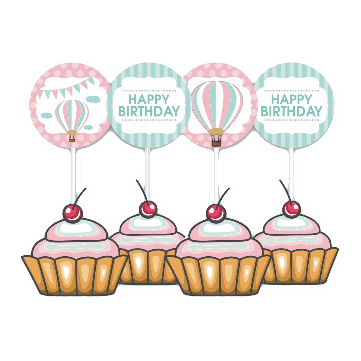 Hot Air Balloon Theme Cupcake / Food Toppers
