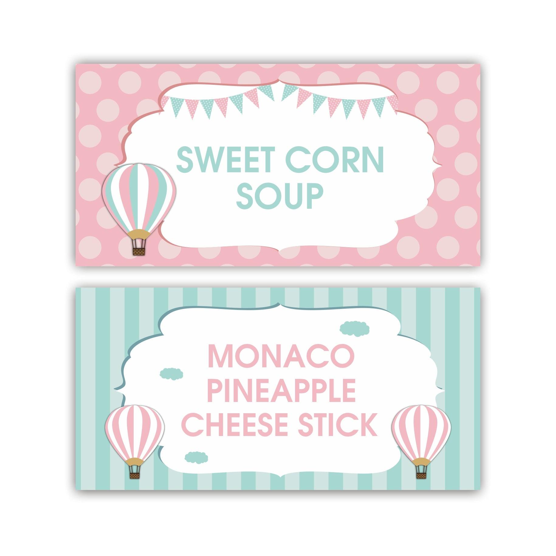Hot Air Balloon Theme Food Labels / Buffet Table Cards THEME PARTIES Pretty UR Party