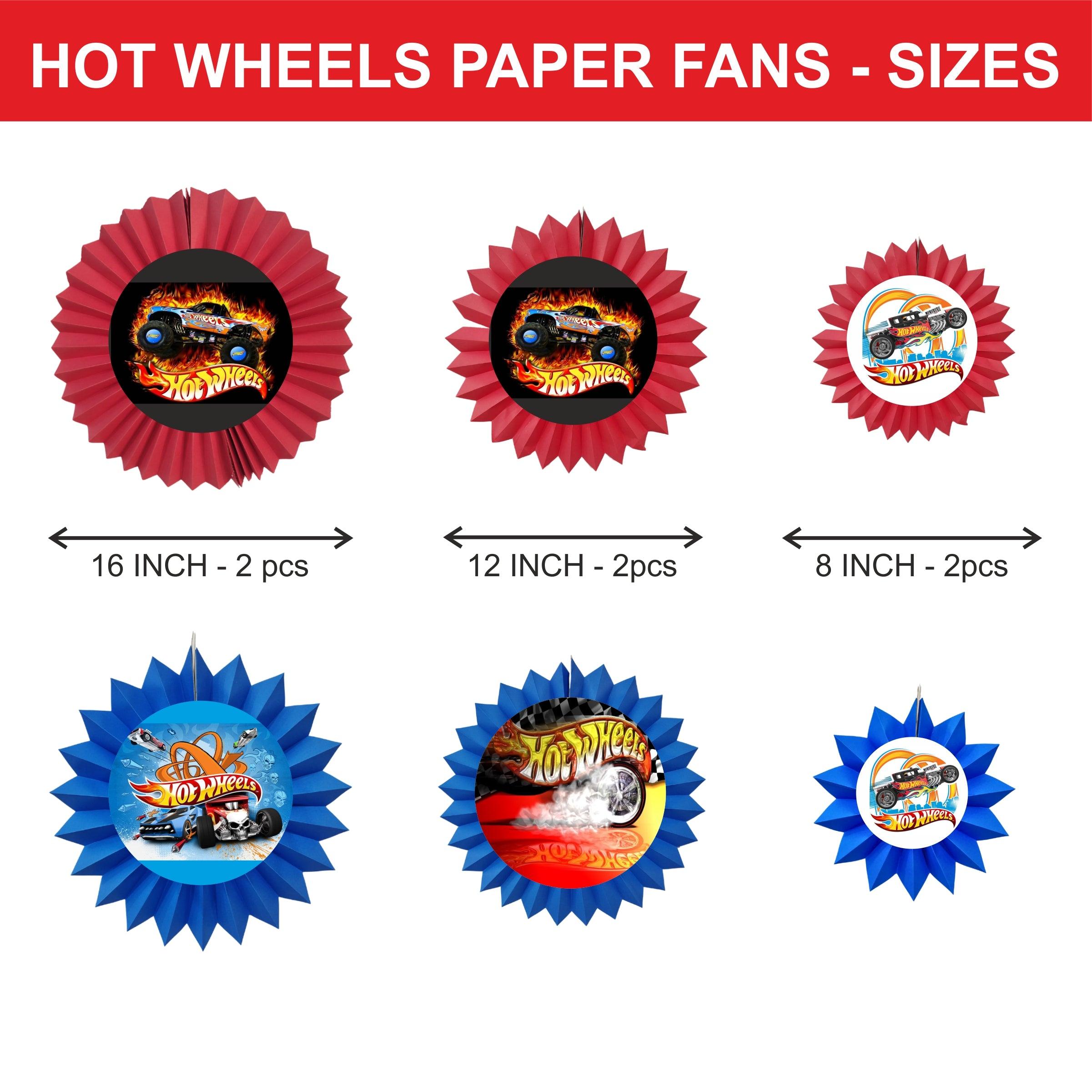 Hot Wheels Paper Fans - Set of 6 DECORATIONS Pretty UR Party