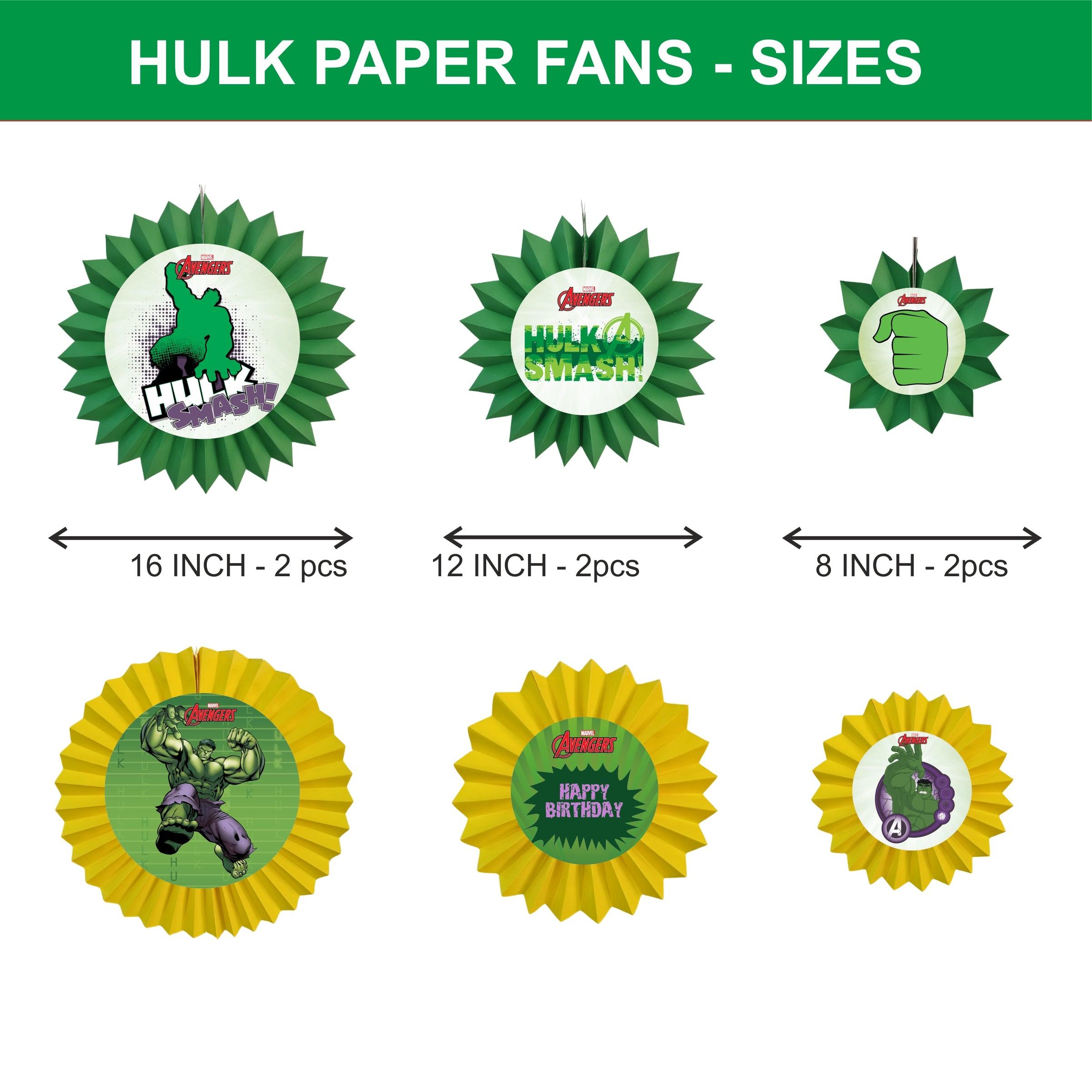 Hulk Paper Fans - Set of 6 DECORATIONS Pretty UR Party