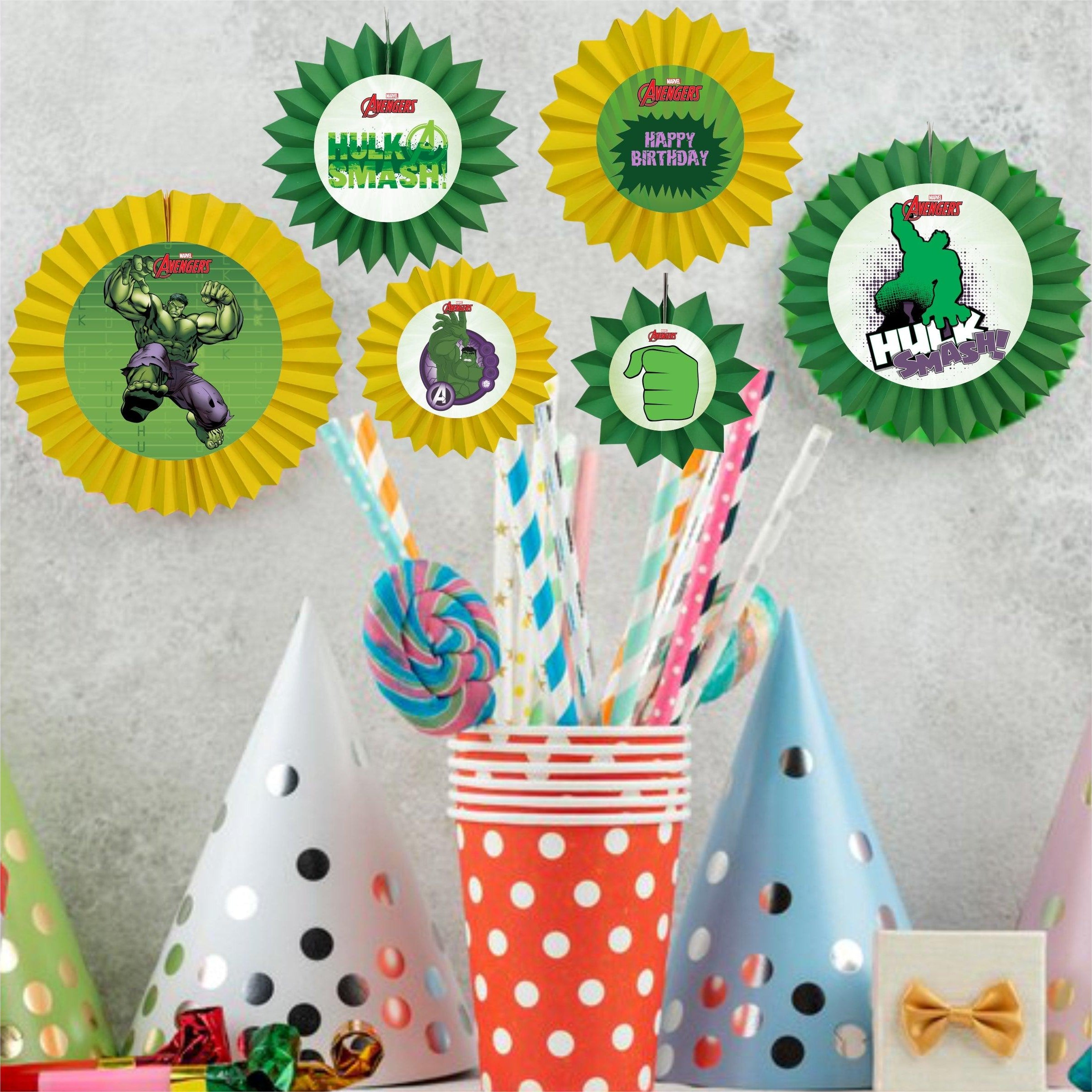 Hulk Paper Fans - Set of 6 DECORATIONS Pretty UR Party