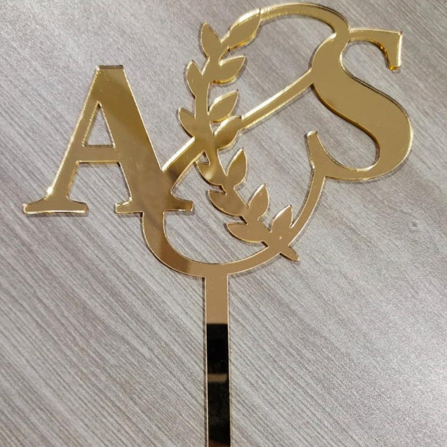 Initials leaf Cake Topper HANDCRAFTED Pretty UR Party
