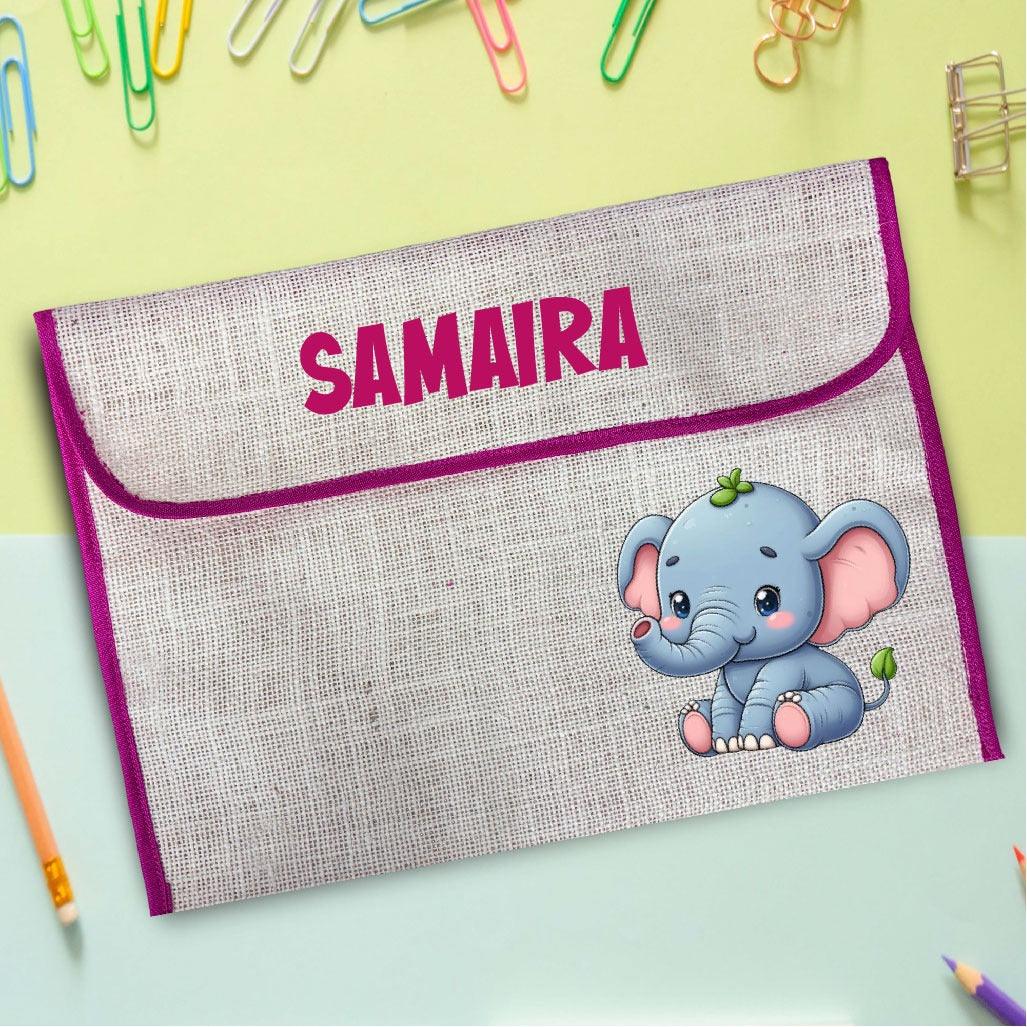Baby Elephant theme Jute Folder Bag BACK TO SCHOOL PRETTY UR PARTY