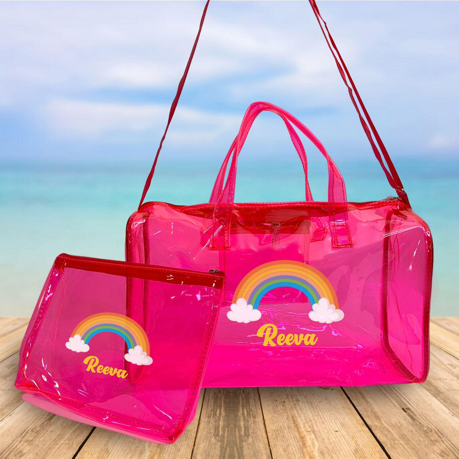 Personalised Kids Jelly Duffle Bags with Pouch Combo - Pink RETURN GIFTS PRETTY UR PARTY Personalised Kids Jelly Duffle Bags with Pouch Combo - Pink RETURN GIFTS PRETTY UR PARTY