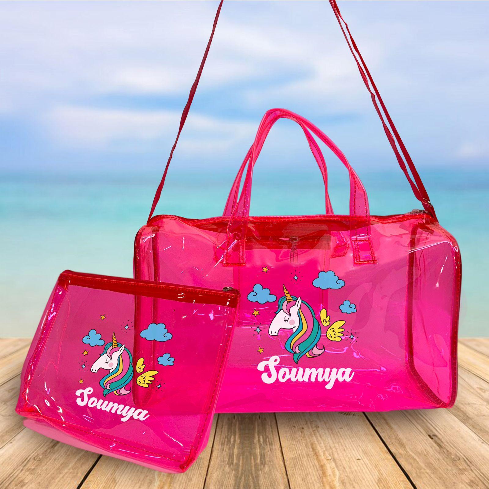 Personalised Kids Jelly Duffle Bags with Pouch Combo - Pink RETURN GIFTS PRETTY UR PARTY Personalised Kids Jelly Duffle Bags with Pouch Combo - Pink RETURN GIFTS PRETTY UR PARTY