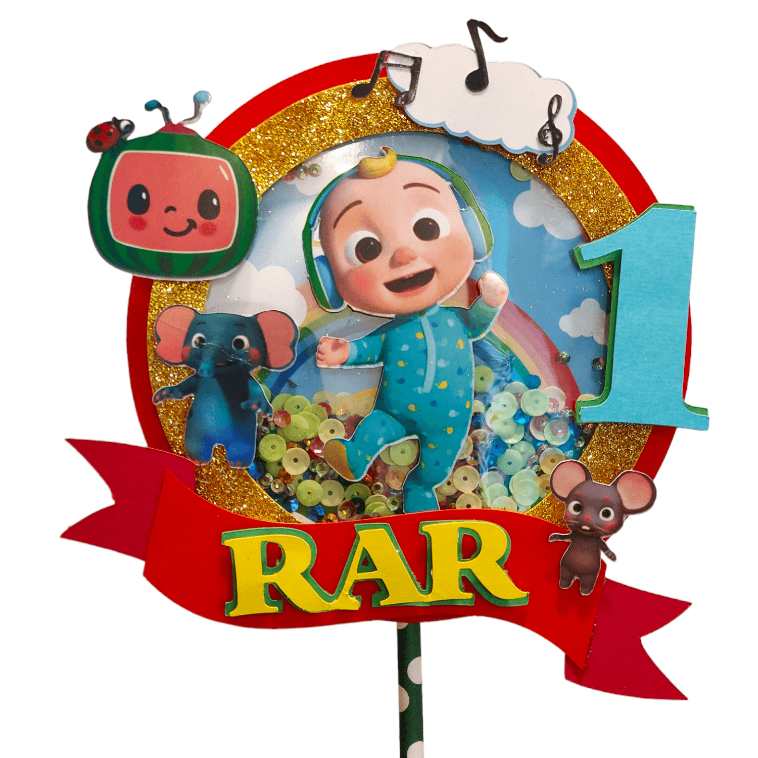 Cocomelon Shaker Cake Topper HANDCRAFTED Pretty UR Party