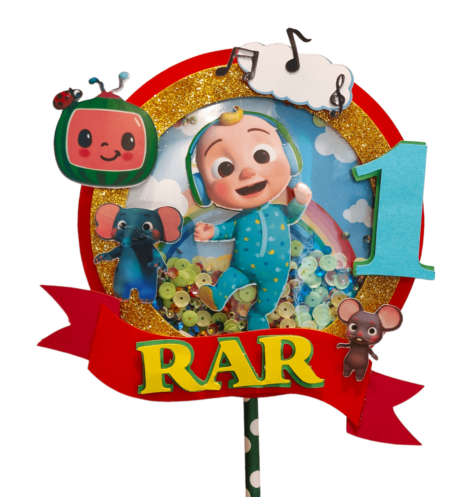 Cocomelon Shaker Cake Topper HANDCRAFTED Pretty UR Party