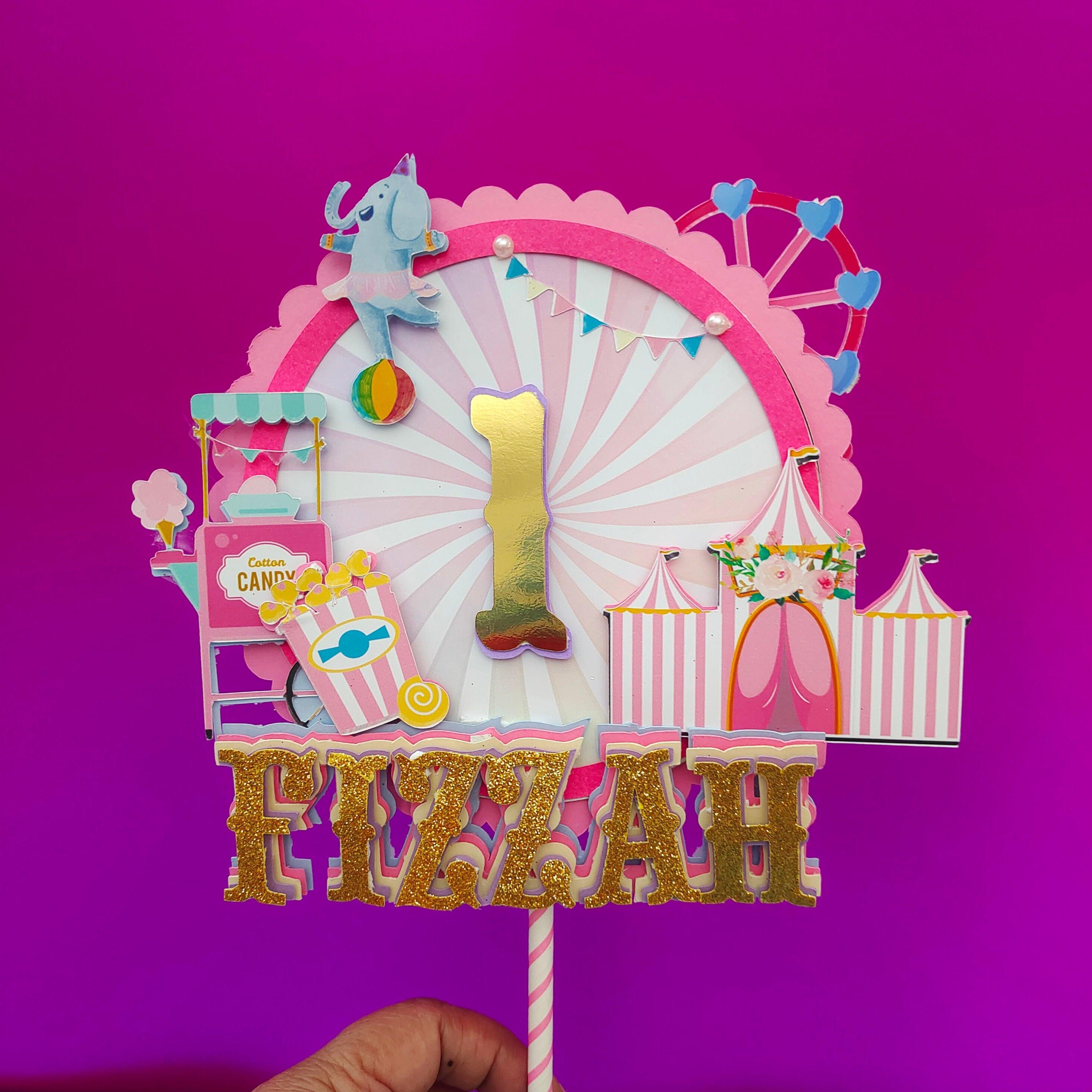 Personalised Pastel Carnival Cake Topper HANDCRAFTED Pretty UR Party