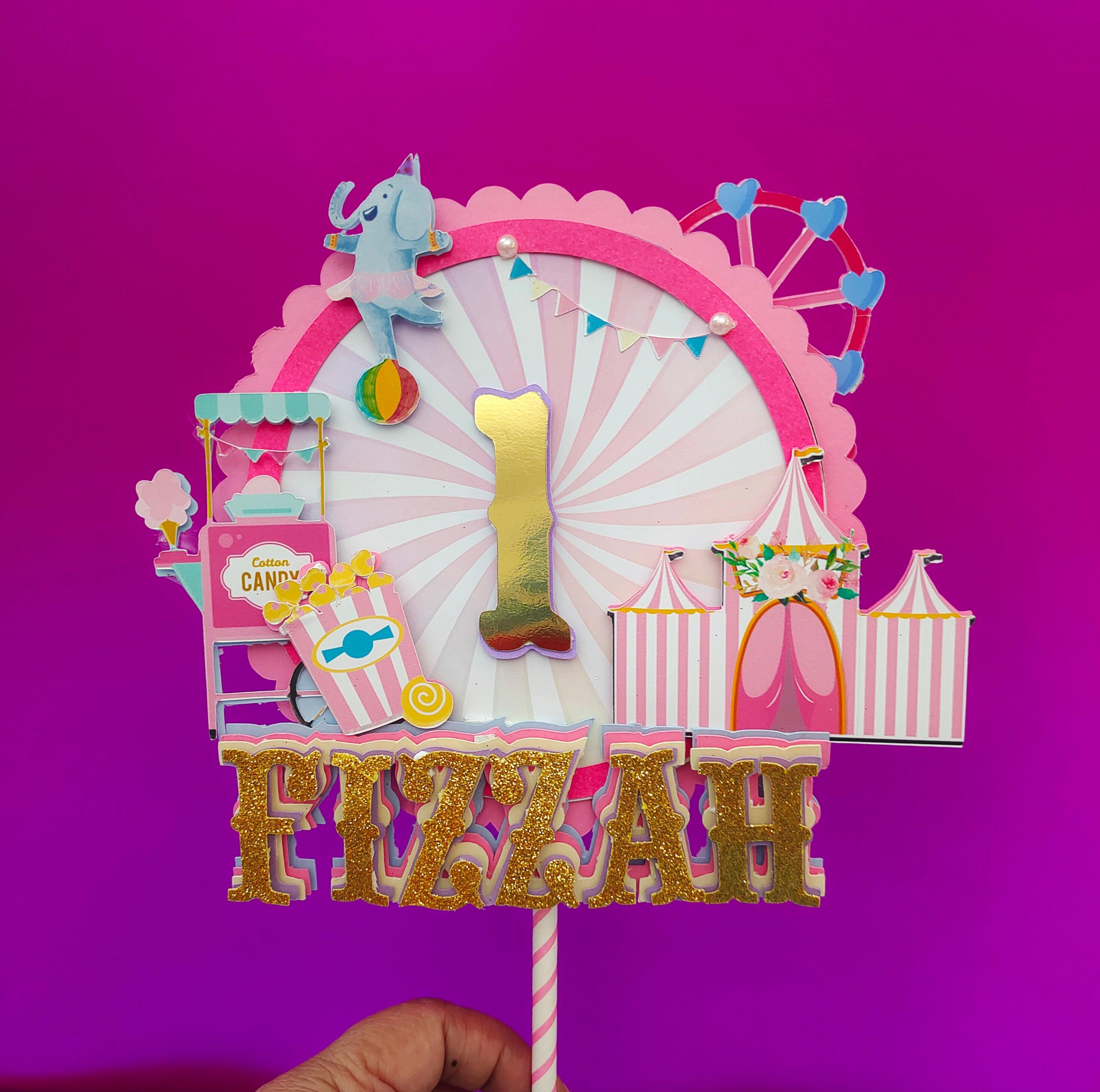 Personalised Pastel Carnival Cake Topper HANDCRAFTED Pretty UR Party