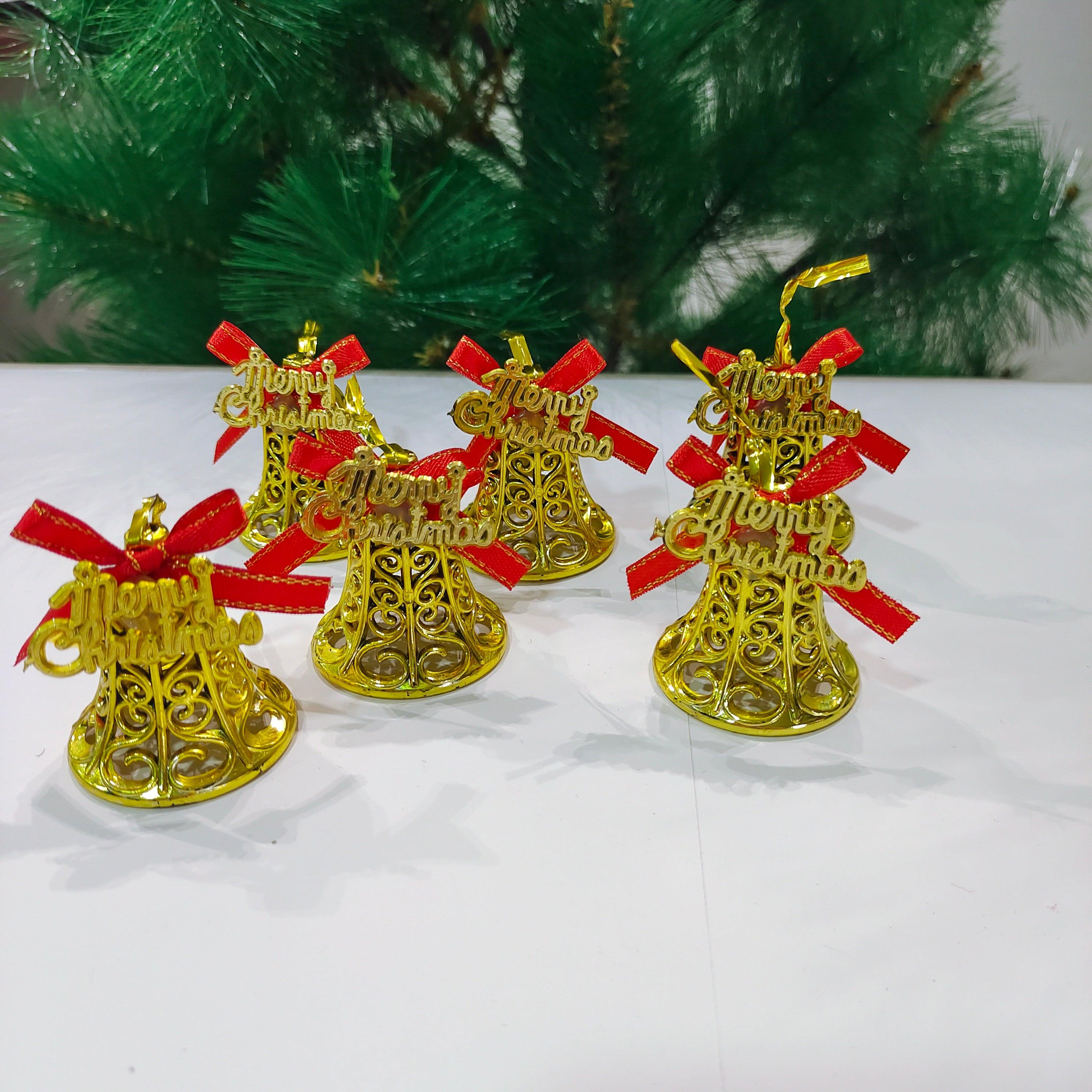 Christmas Bells with Bow Hanging Ornaments | Tree Hanging Decorations - 6 pcs DECORATIONS Pretty UR Party