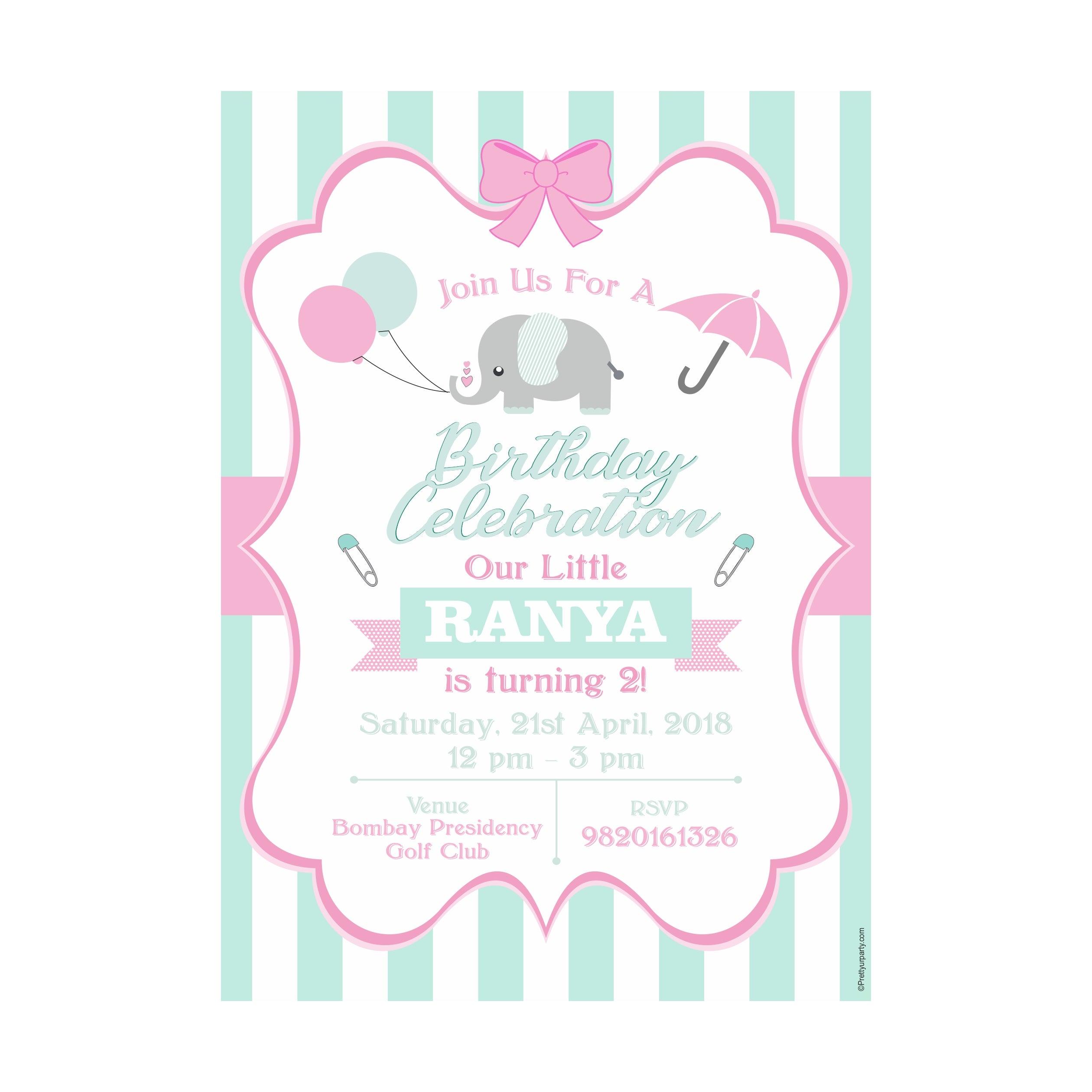 Elephant Birthday Theme Invitations ALL PARTY SUPPLIES Pretty UR Party