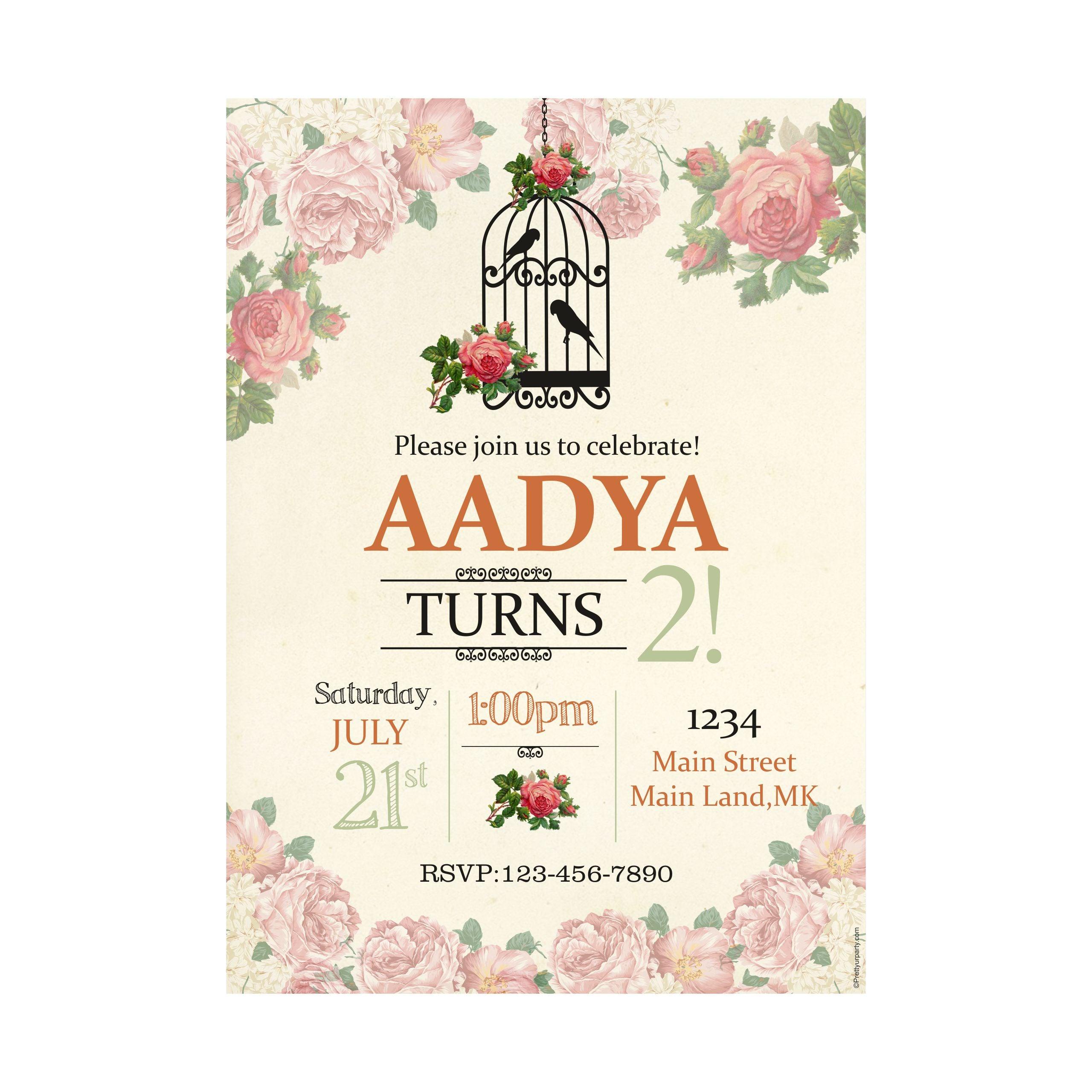 Pink Floral and Bird Cage Invitations ALL PARTY SUPPLIES Pretty UR Party