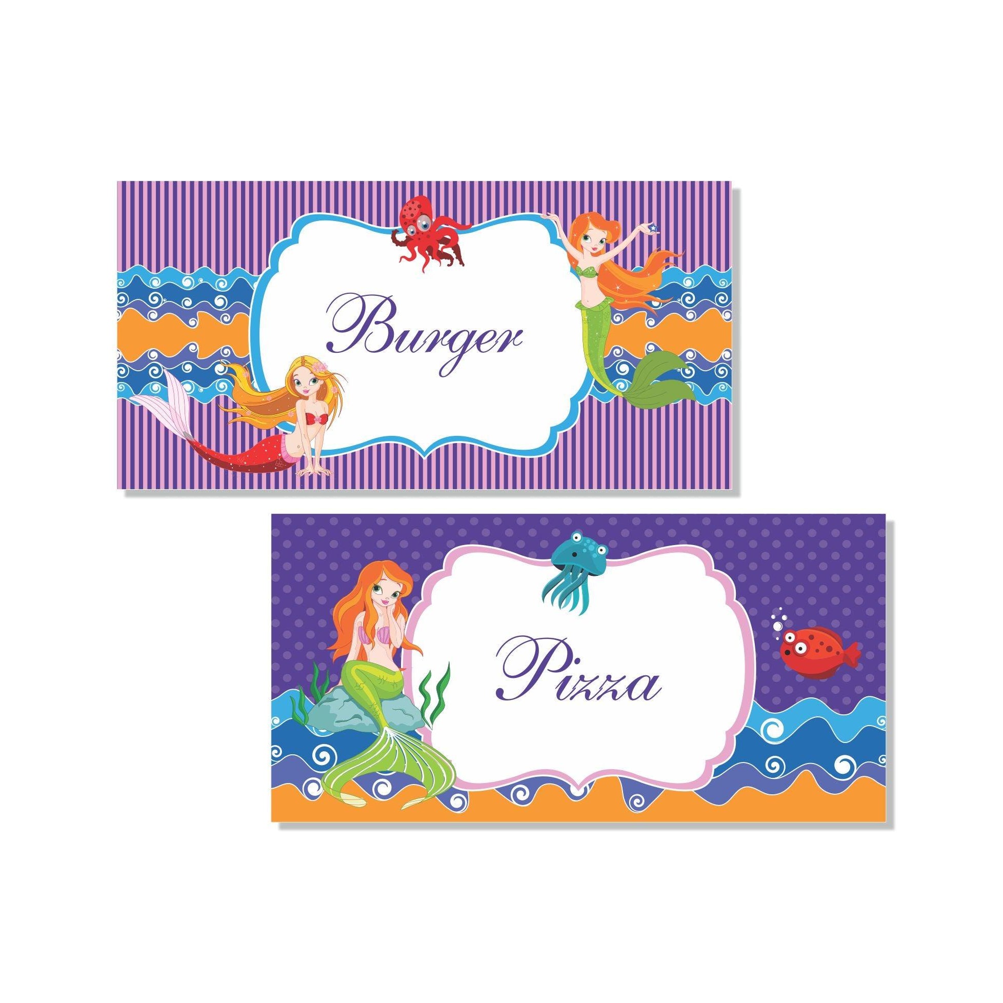 Mermaid Labels / Buffet Table Cards THEME PARTIES Pretty UR Party