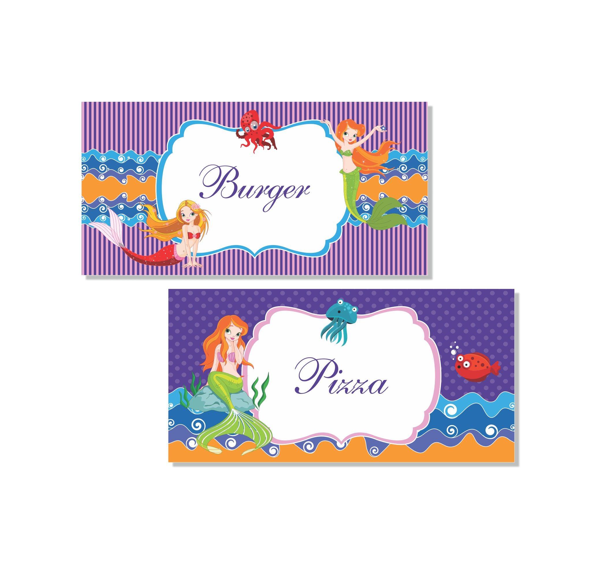 Mermaid  Labels / Buffet Table Cards THEME PARTIES Pretty UR Party