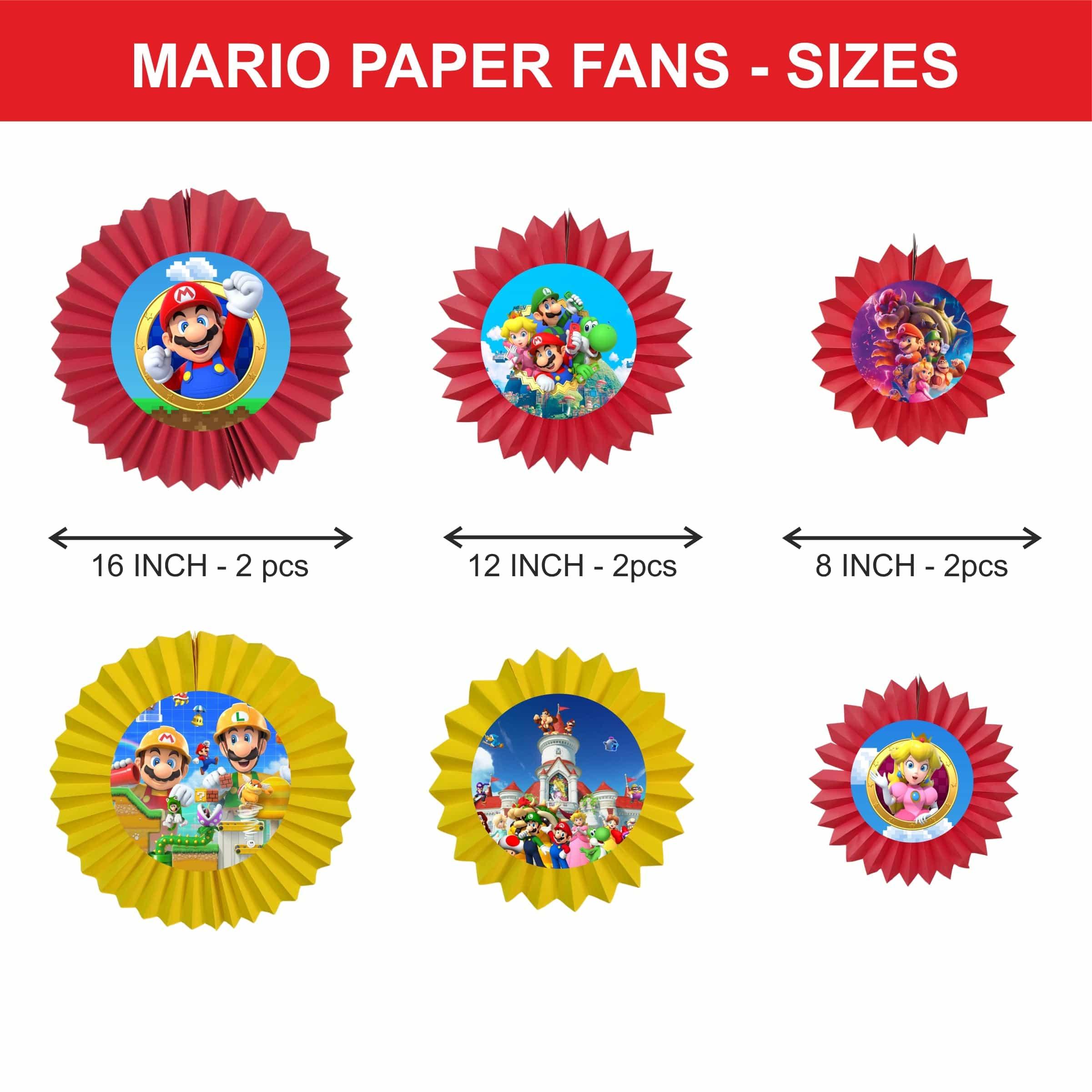 Super Mario Paper Fans - Set of 6 THEME PARTIES Pretty UR Party