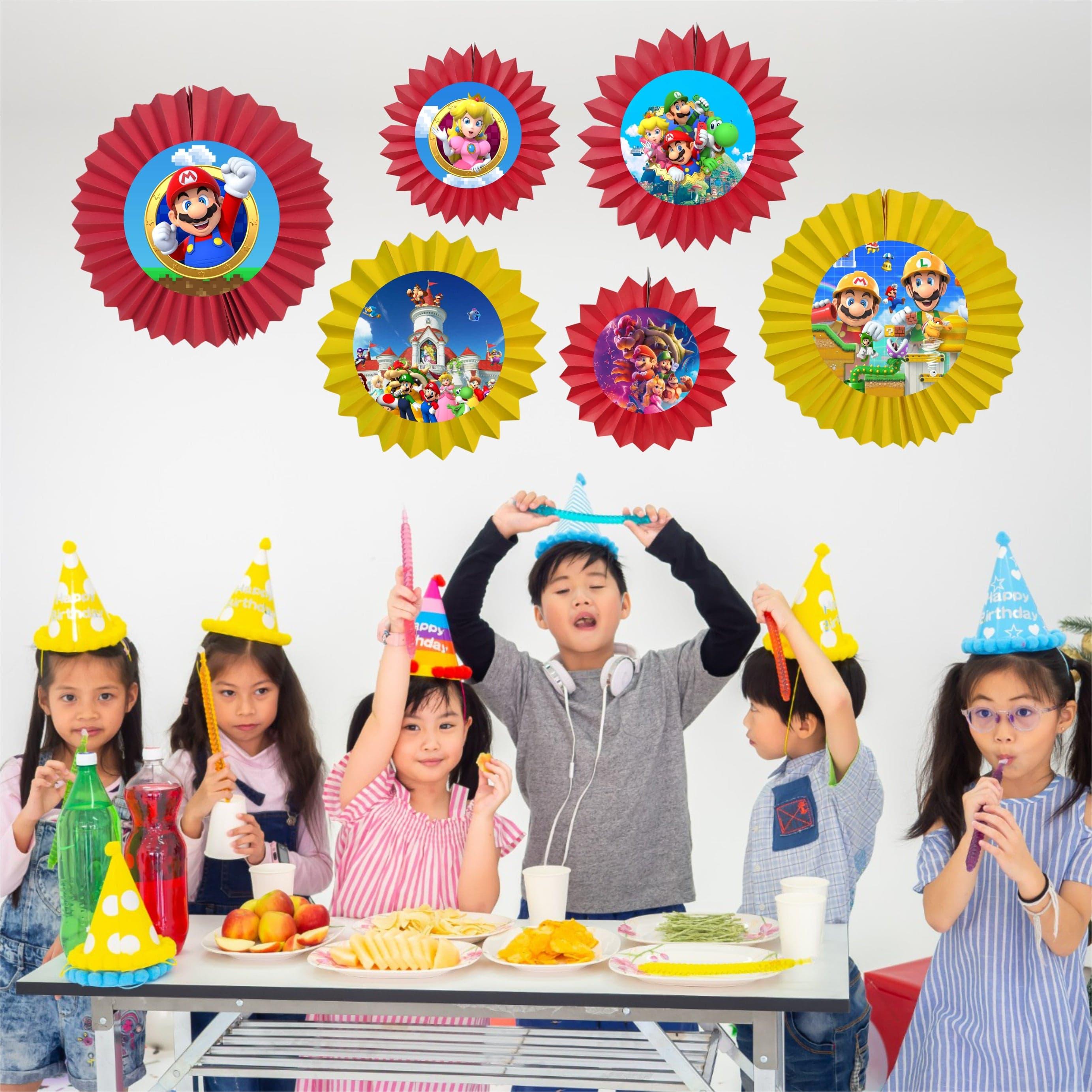 Super Mario Paper Fans - Set of 6 THEME PARTIES Pretty UR Party