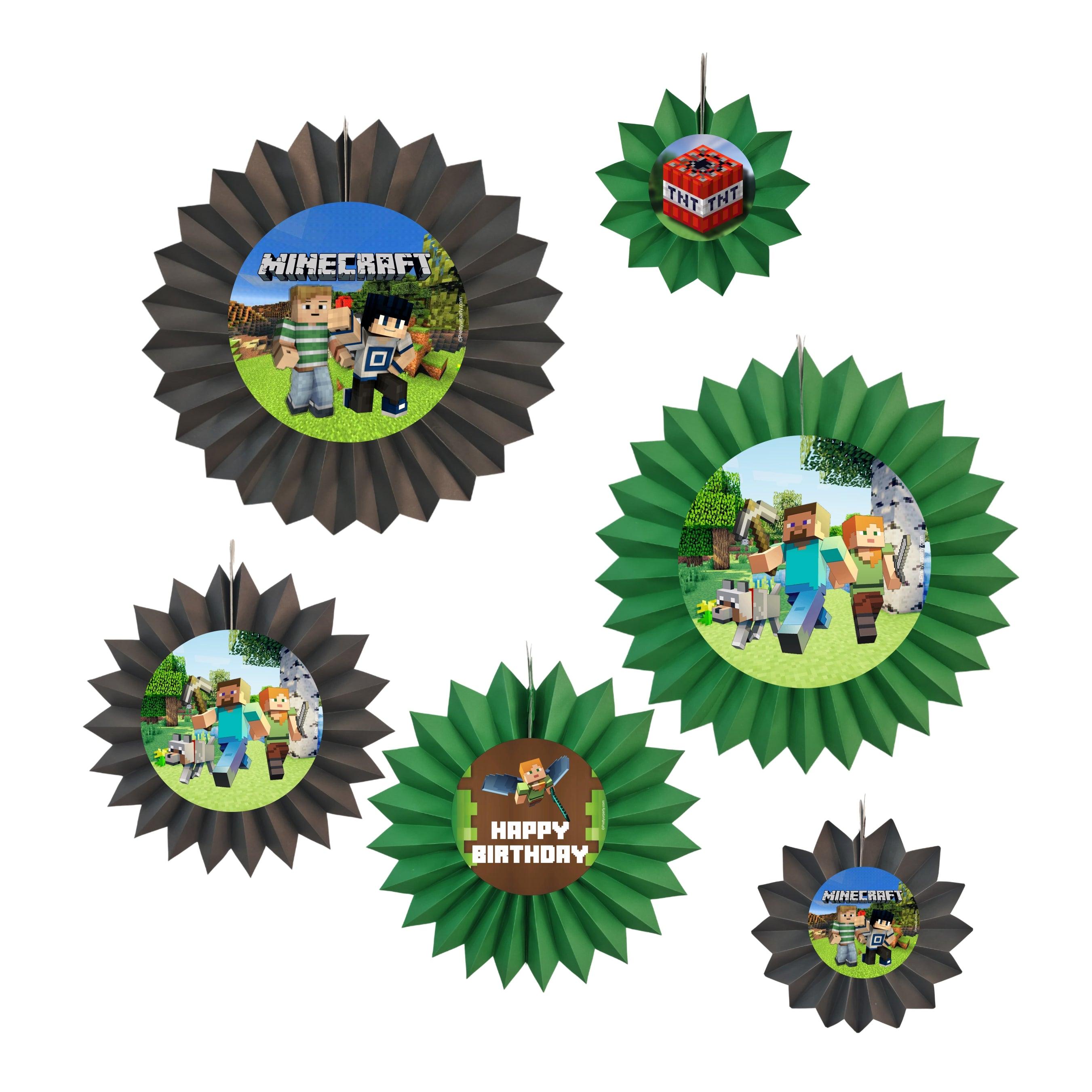 Minecraft Paper Fans - Set of 6 DECORATIONS Pretty UR Party