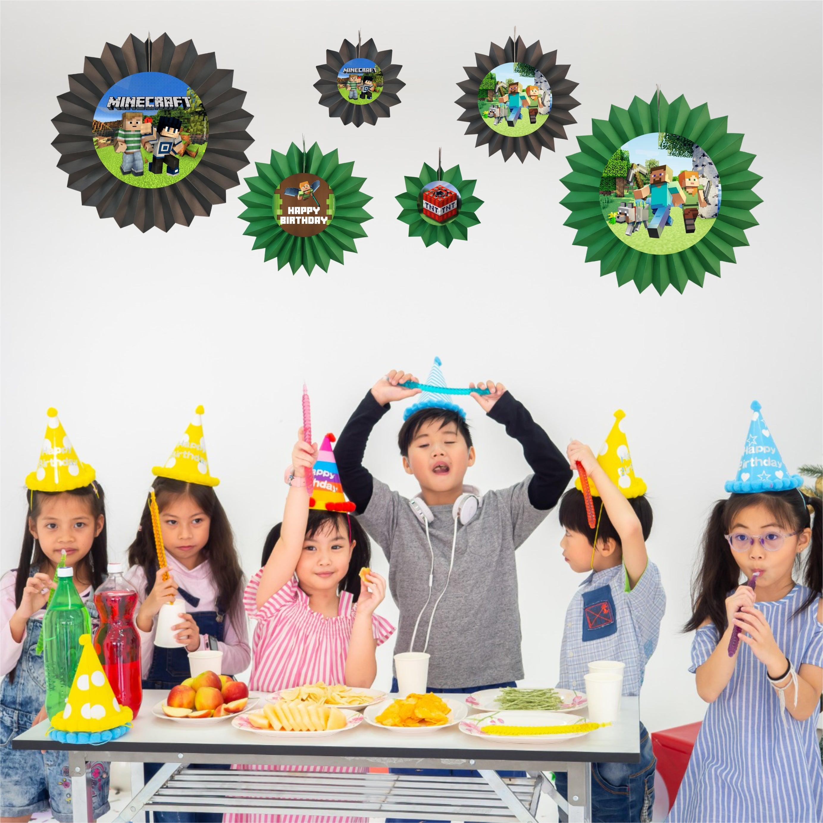 Minecraft Paper Fans - Set of 6 DECORATIONS Pretty UR Party
