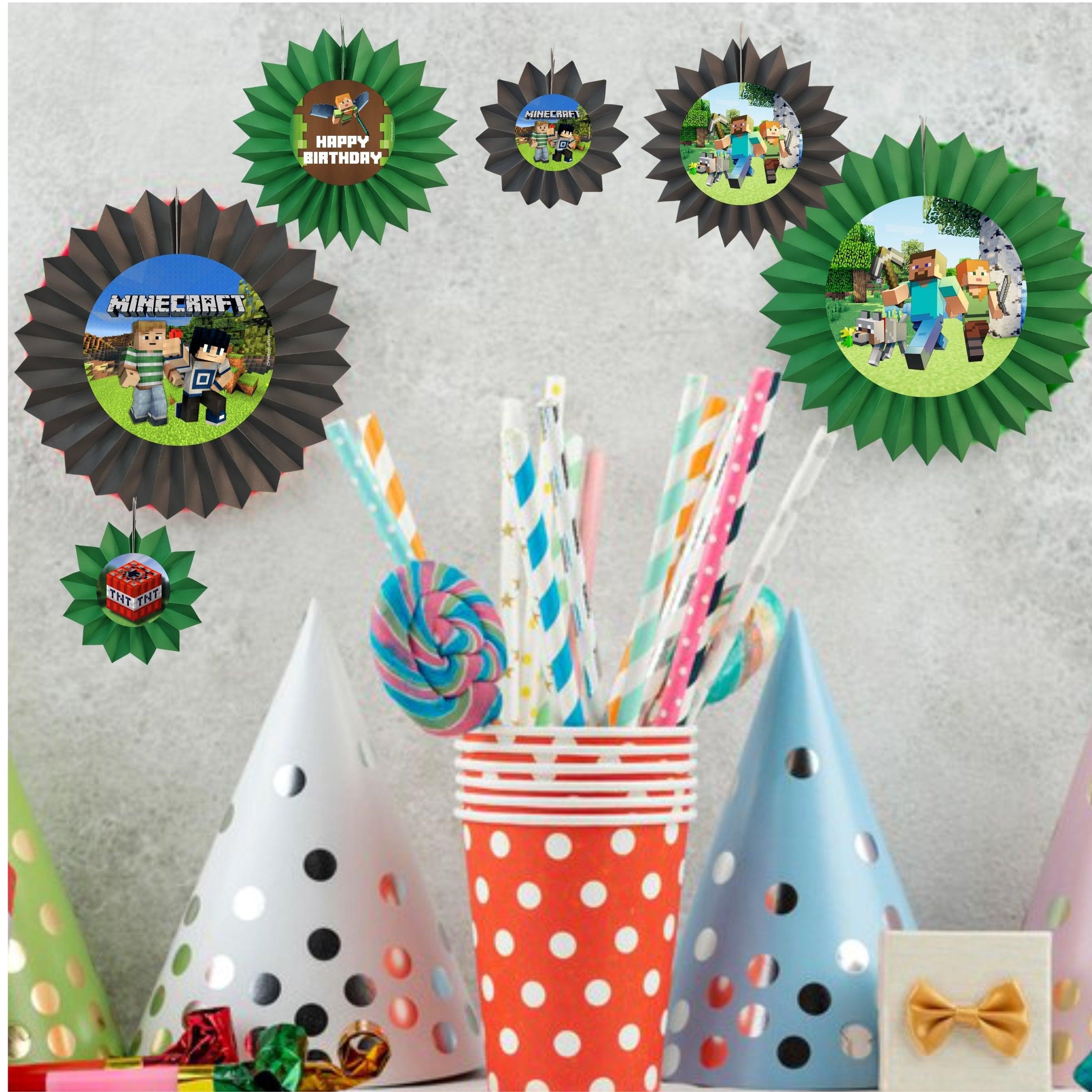 Minecraft Paper Fans - Set of 6 DECORATIONS Pretty UR Party