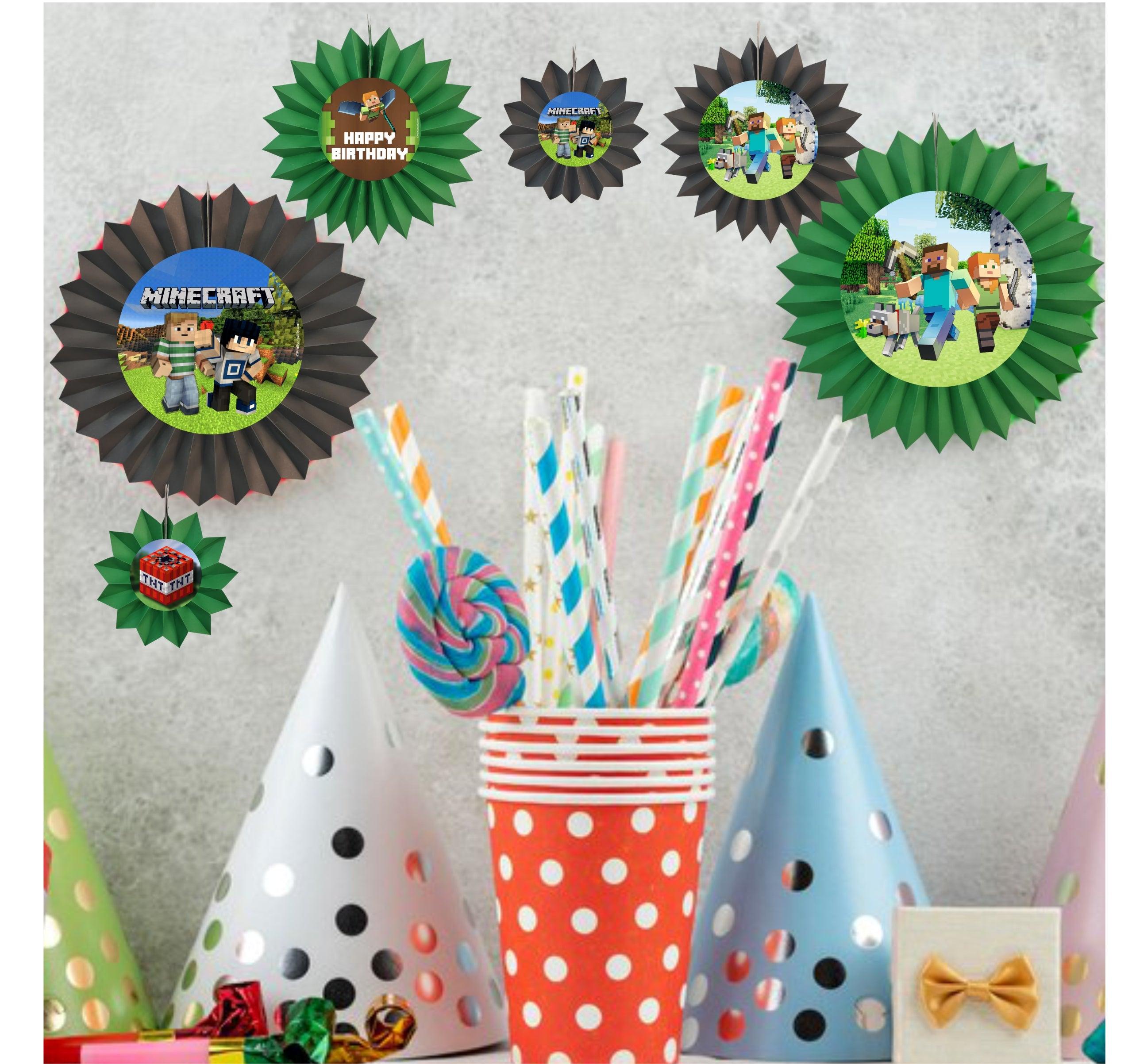 Minecraft Paper Fans - Set of 6 DECORATIONS Pretty UR Party