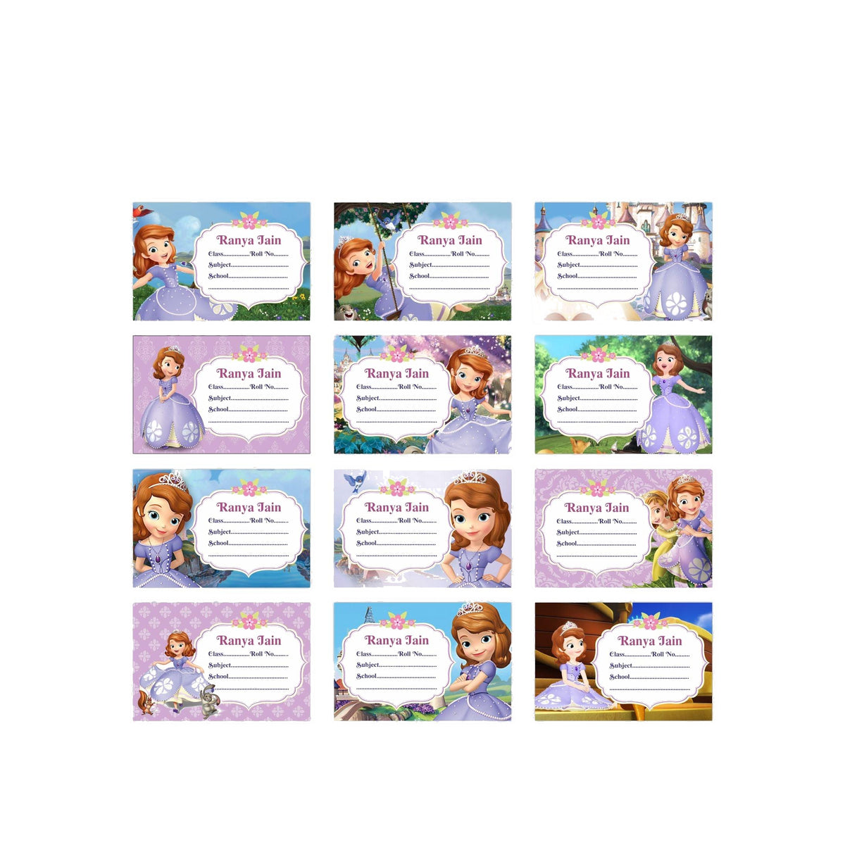 Sofia the first Enchanted Garden Party Book Name Labels