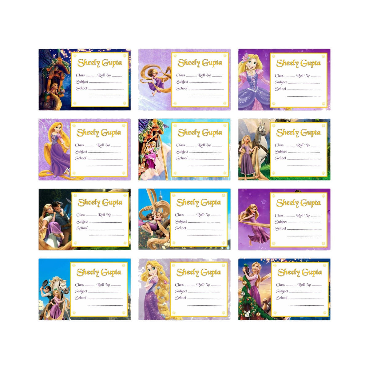 Tangled / Rapunzel Book Name Labels