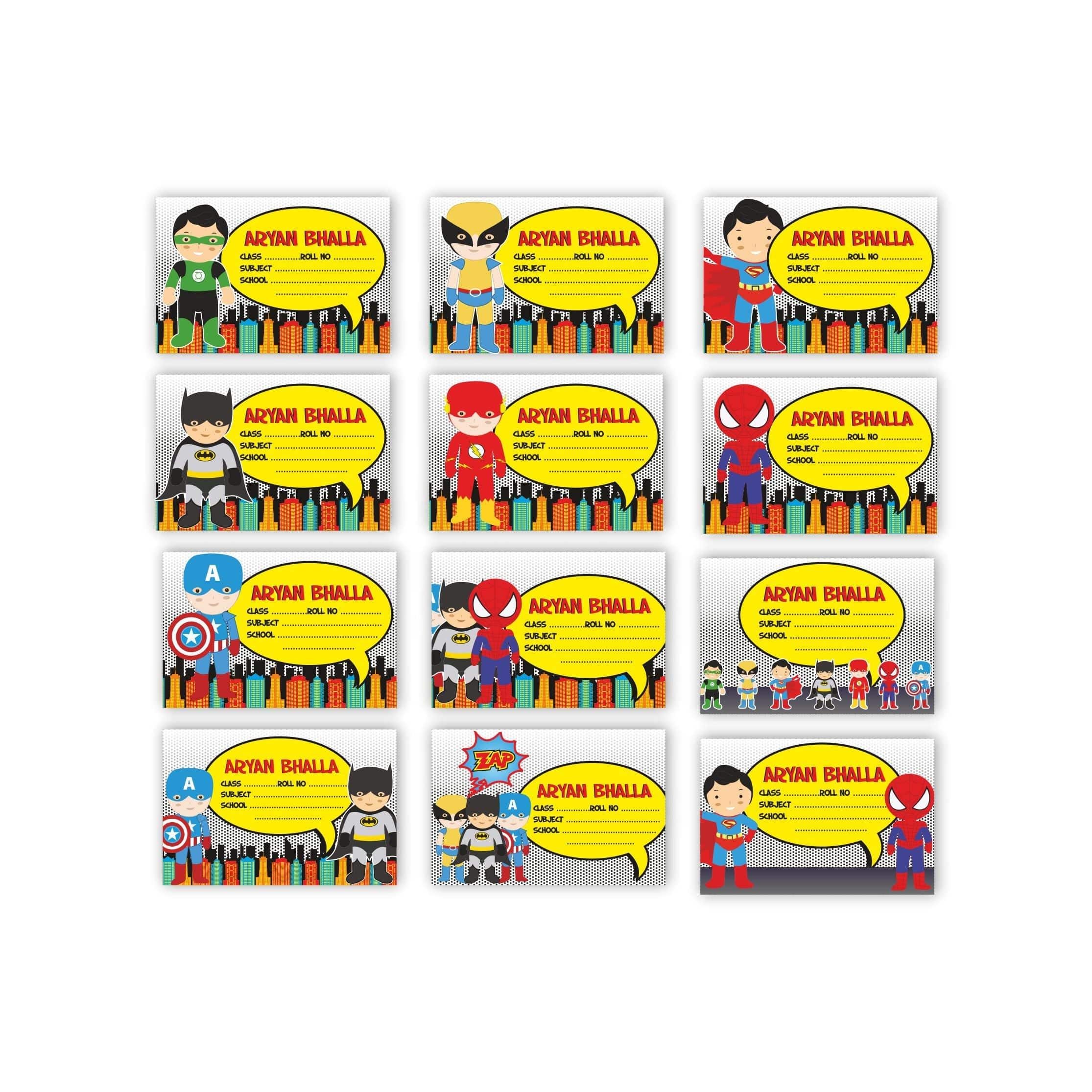 Super Hero Book Name Labels PERSONALISED Pretty UR Party