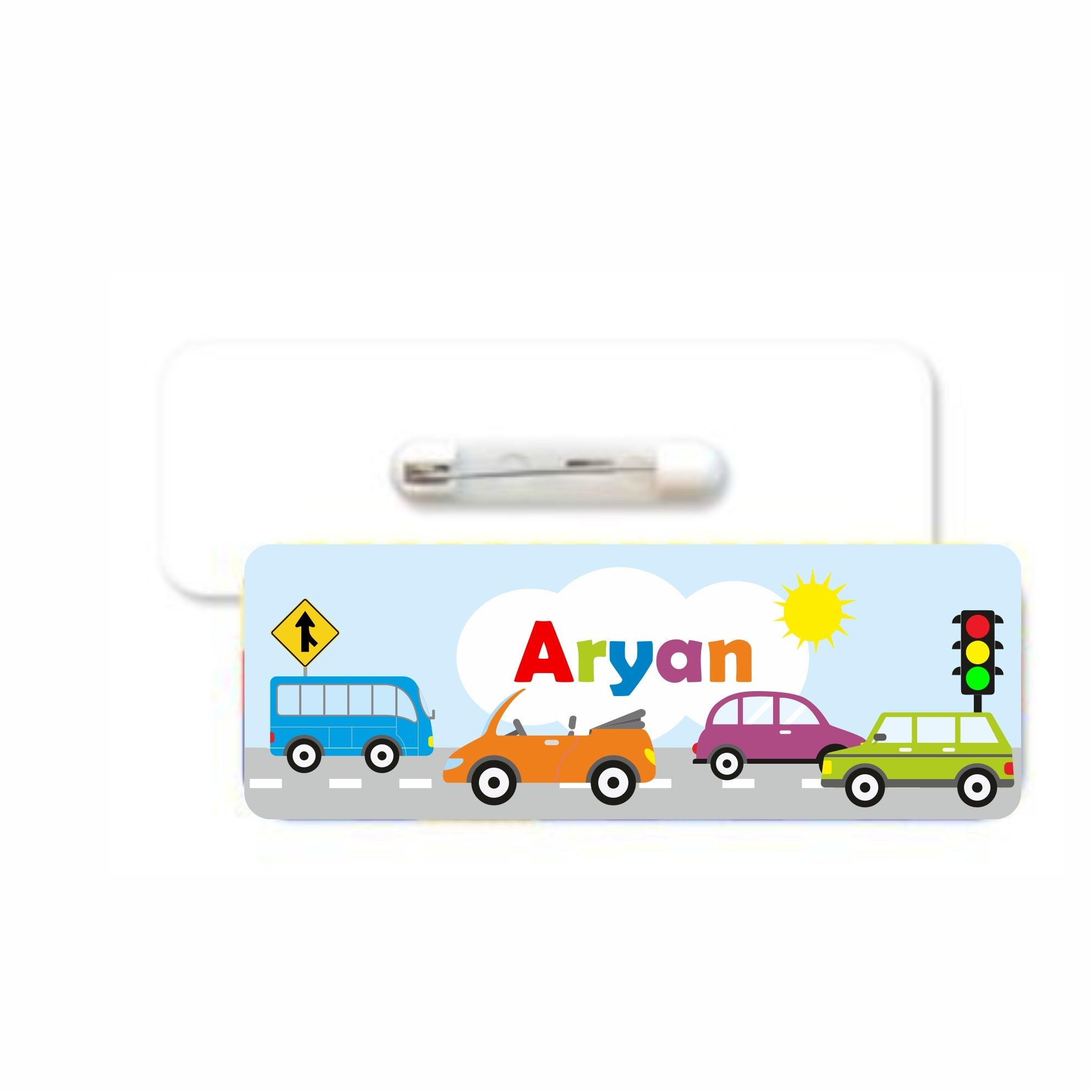 Colorful Cars Badge / Name Tag PERSONALISED Pretty UR Party