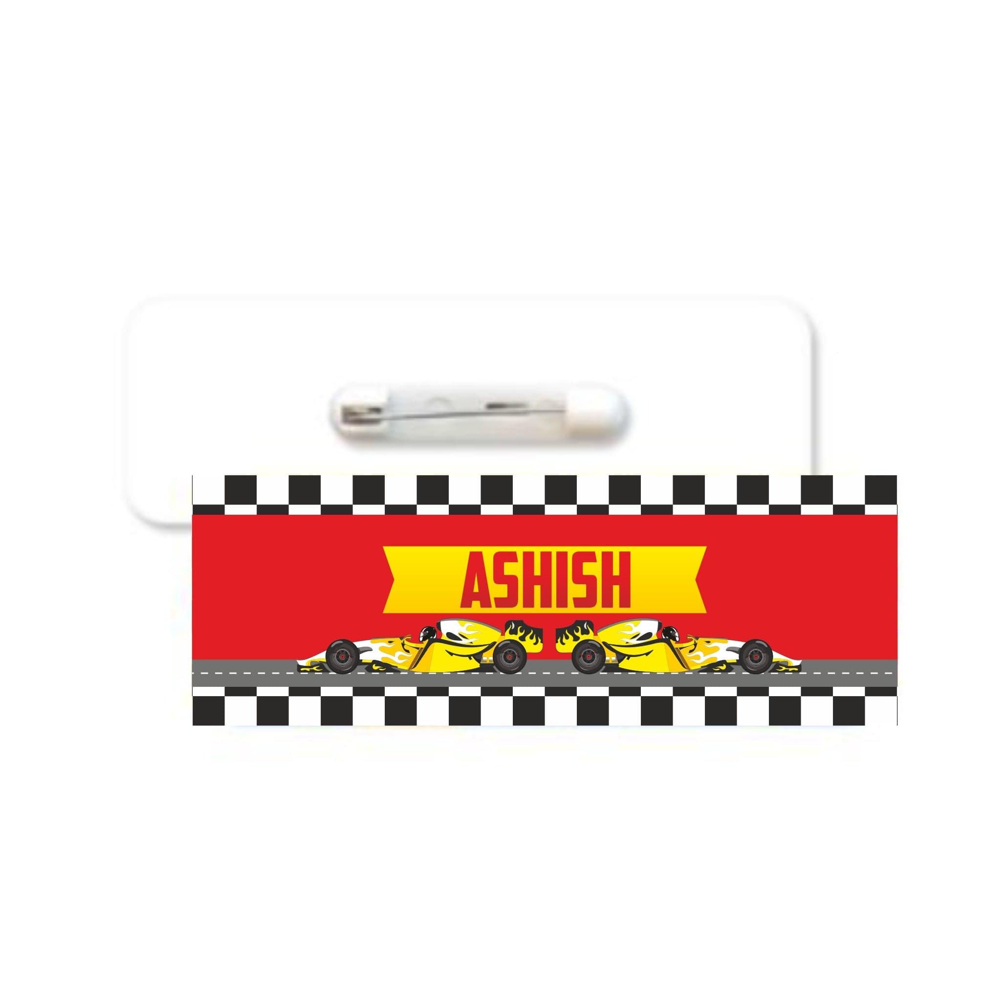 Race Car Badge / Name Tag PERSONALISED Pretty UR Party