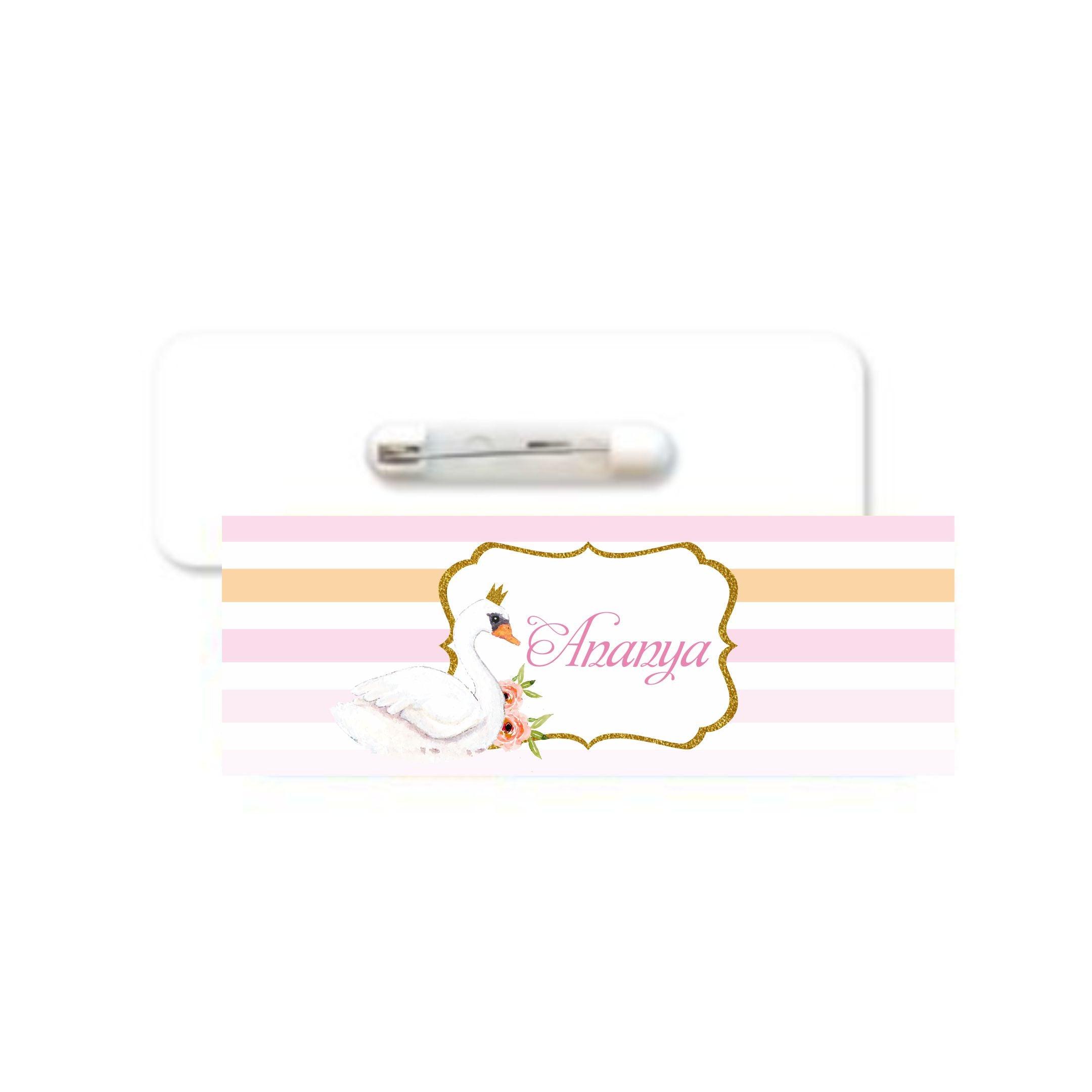 Swan Badge / Name Tag PERSONALISED Pretty UR Party