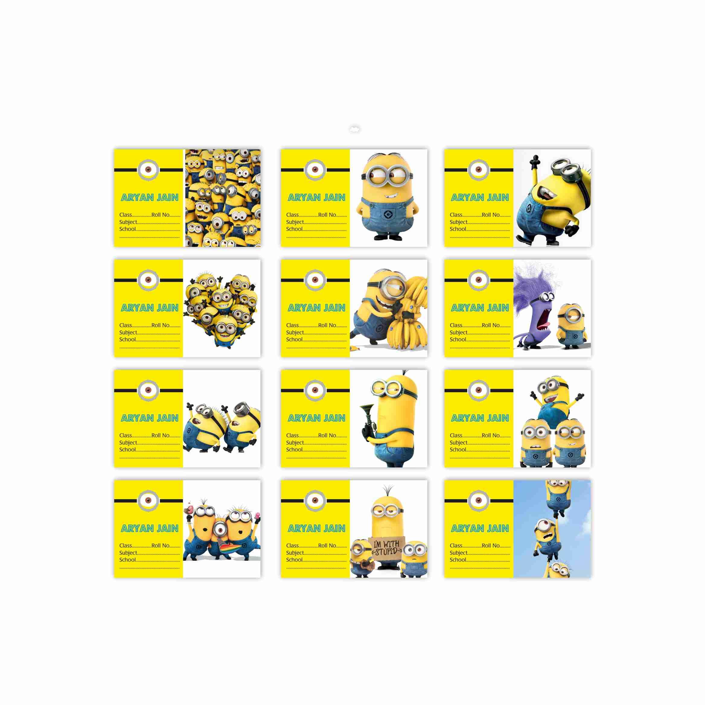 Despicable Me Minions inspired Book Name Labels PERSONALISED Pretty UR Party